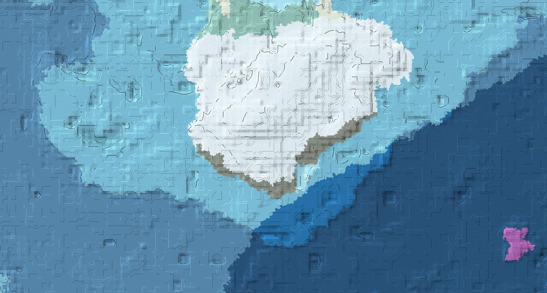 Seed map — Snowy Plains Start with Ruined Portal with Ocean Monument