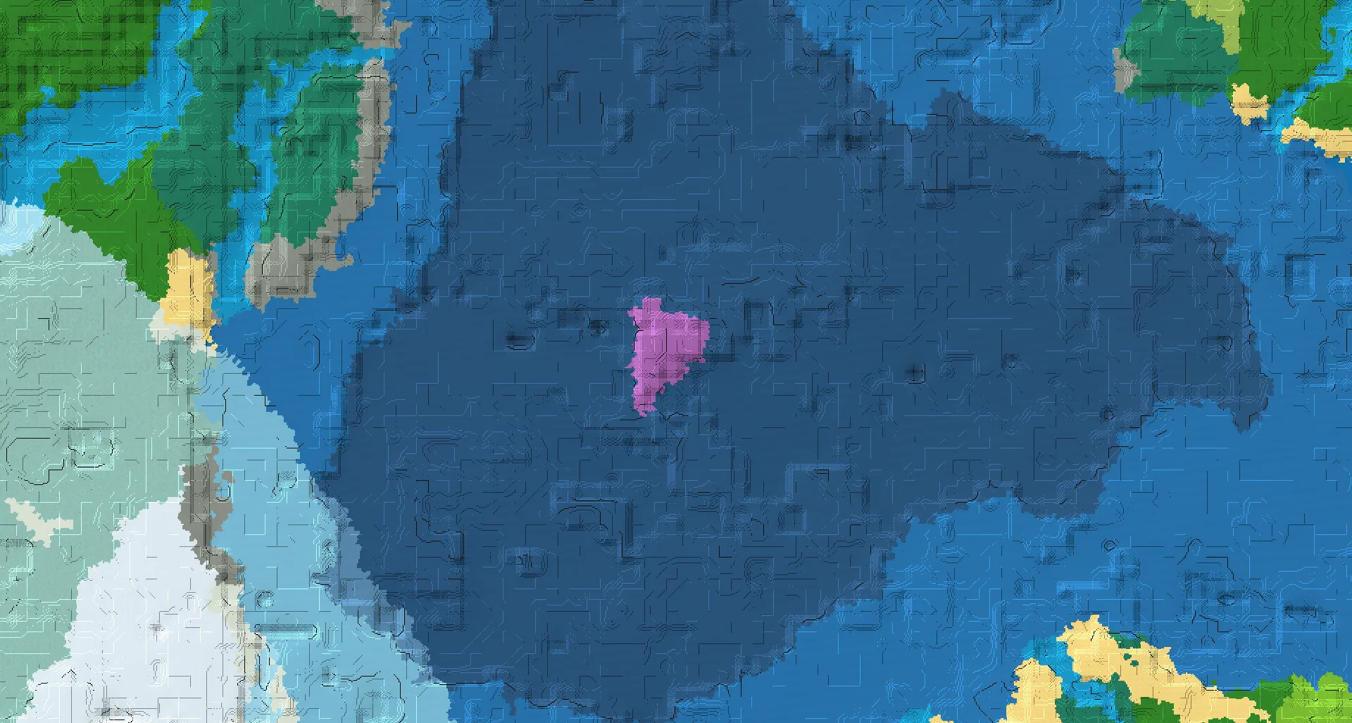 Seed map — Mushroom Fields Northwest of a Beach Start with Ruined Portal