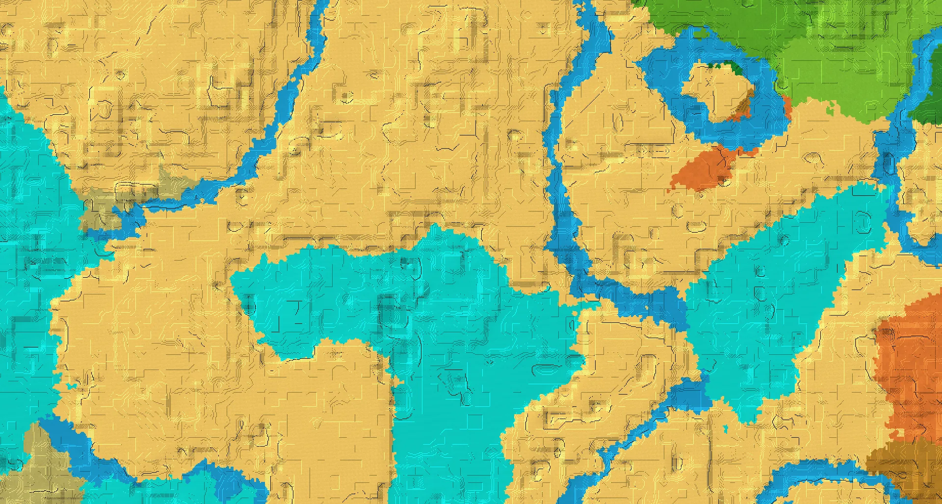 Seed map — Warm Ocean Southwest of a Desert Start with Village