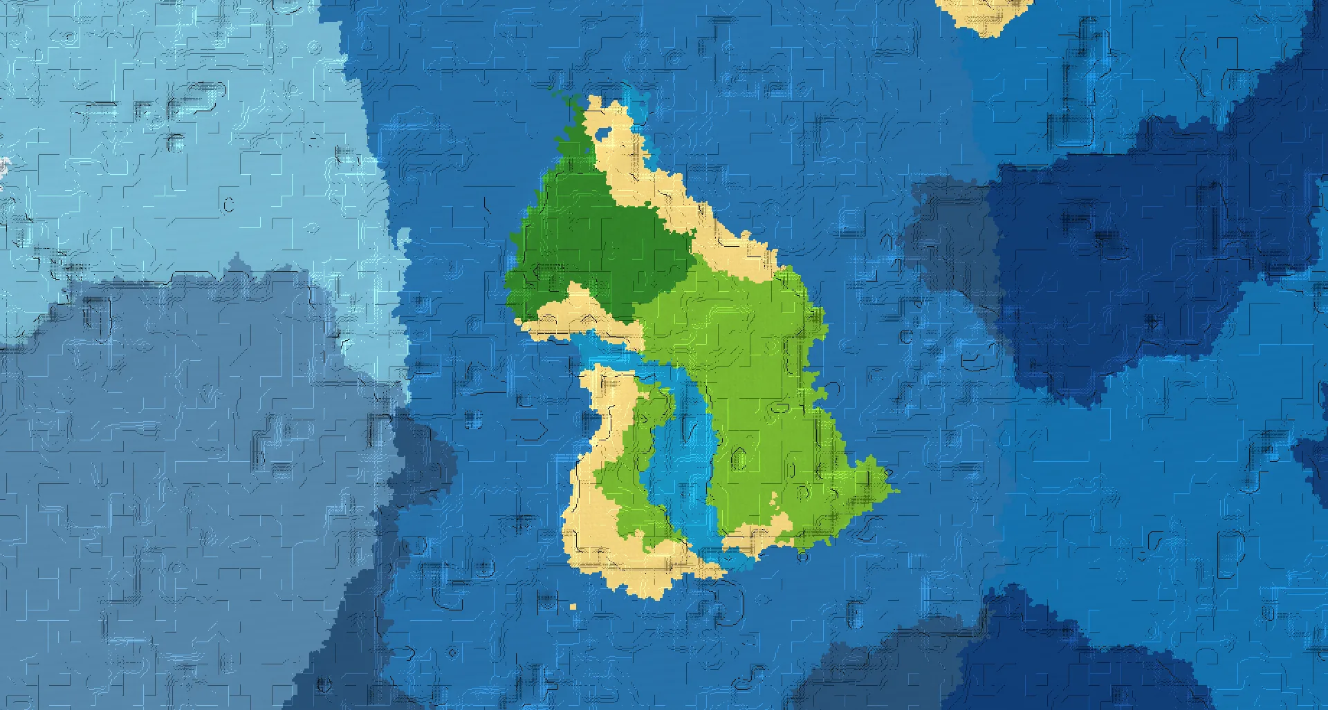 Seed map — Ocean-focused Forest Start with a Village with Trial Chambers