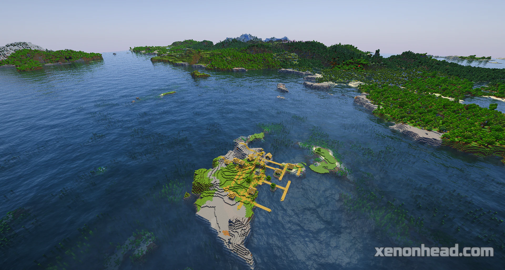 A spooky zombie village completely isolated on a small ocean island
