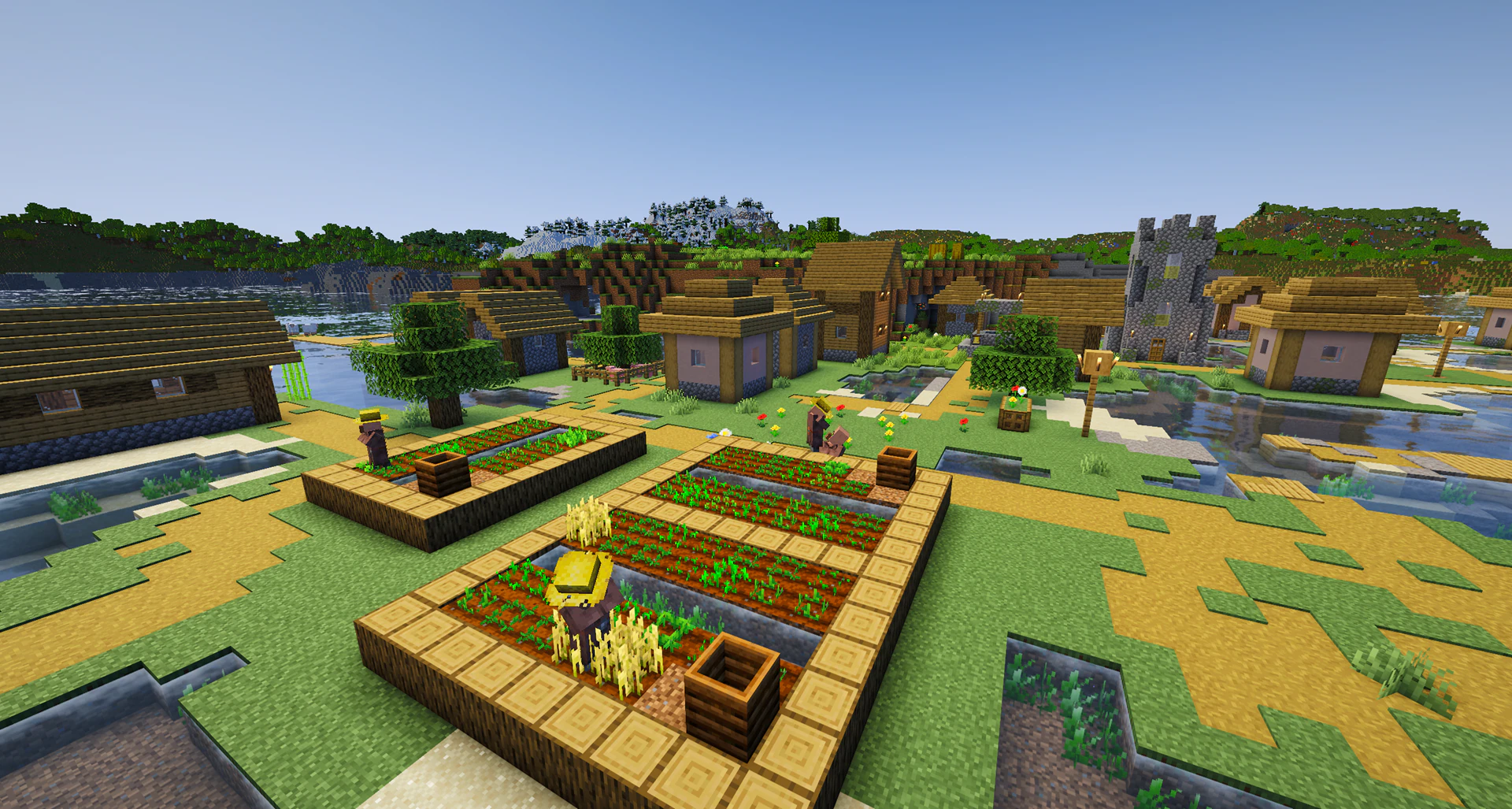 A huge plains village taking over an island close to the mainland