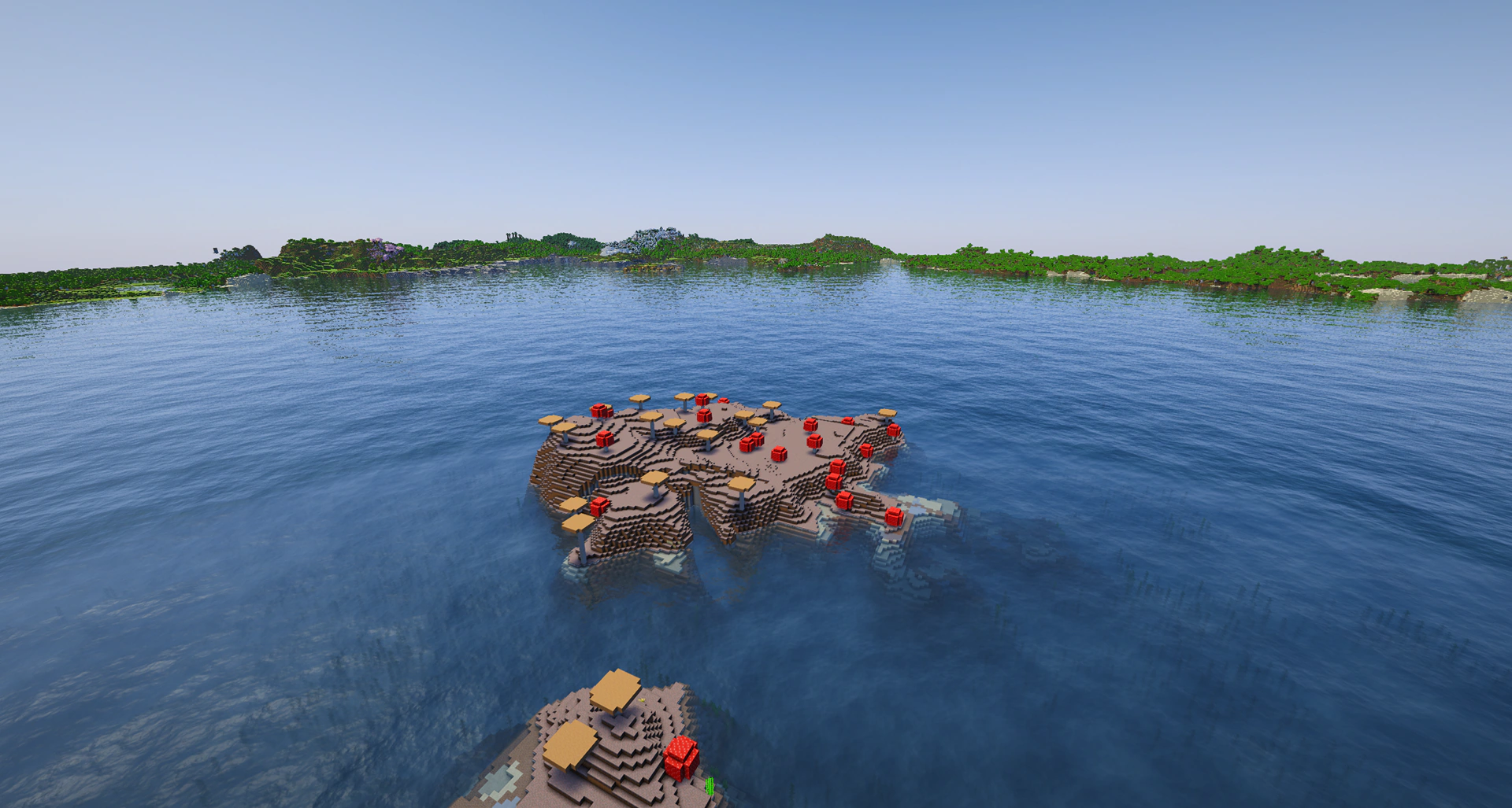 A huge plains village taking over an island close to the mainland