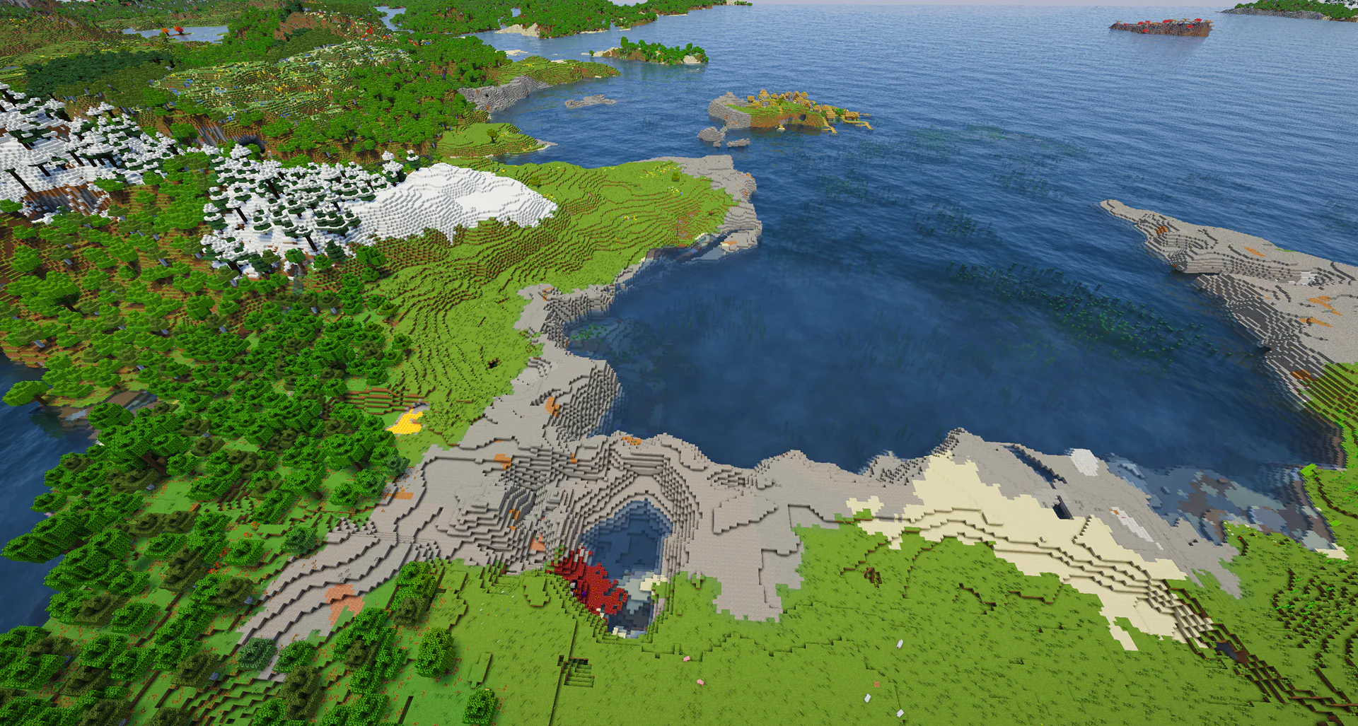 A huge plains village taking over an island close to the mainland
