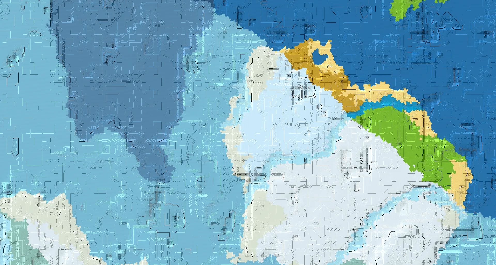 Seed map — A continent with varied biomes and ice spikes