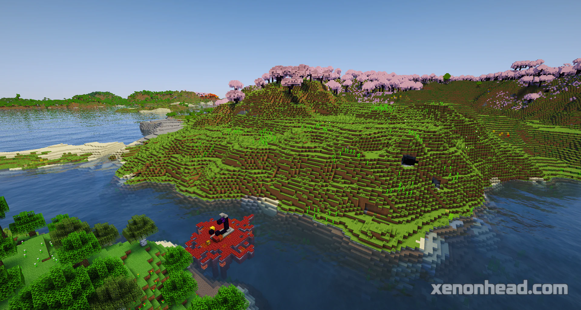 Dreamy village hidden in a vast cherry grove