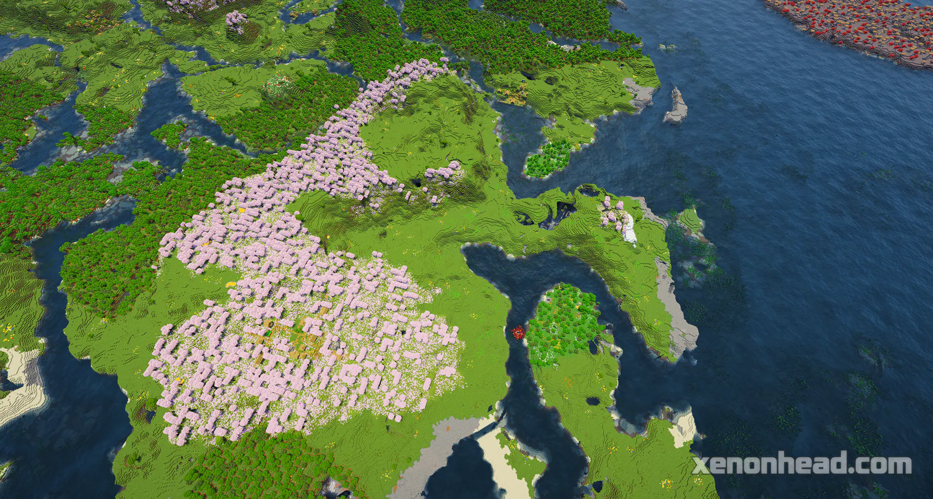 Dreamy village hidden in a vast cherry grove