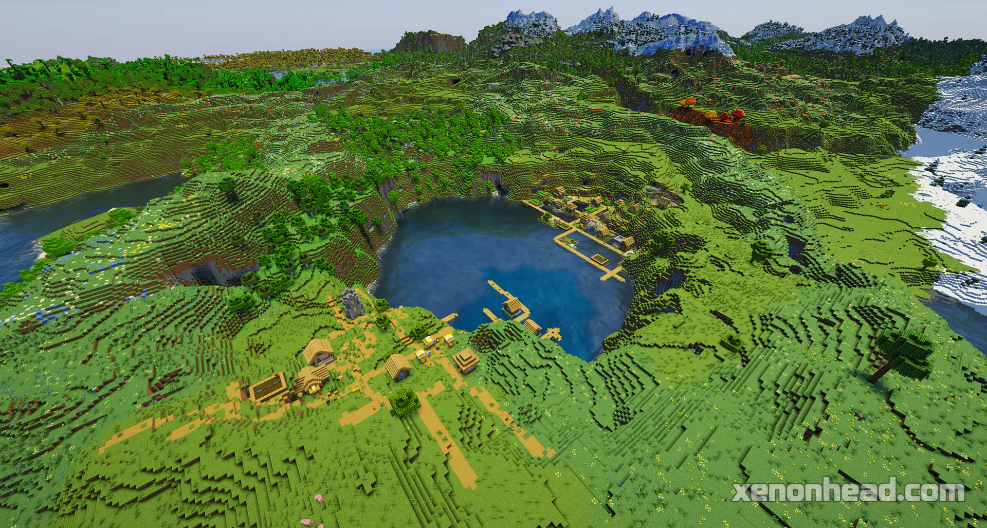 Double lake village in mountain crater