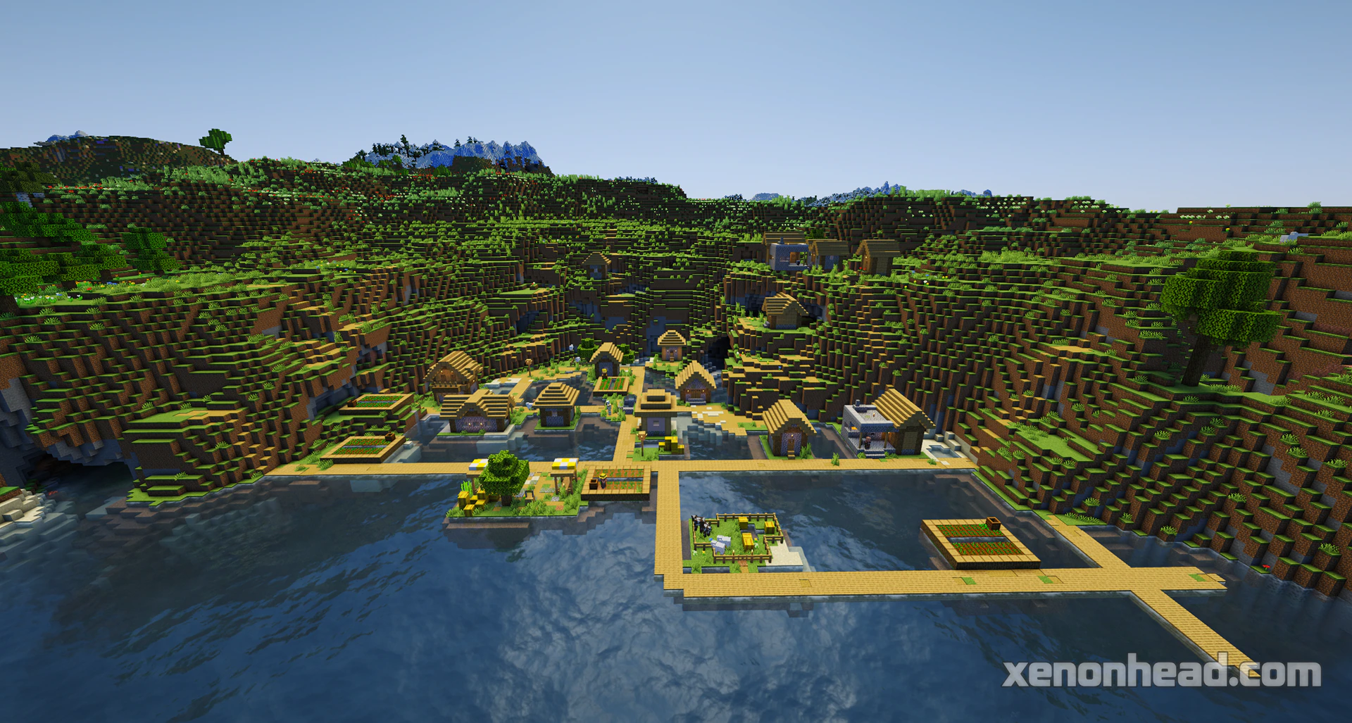 Double lake village in mountain crater