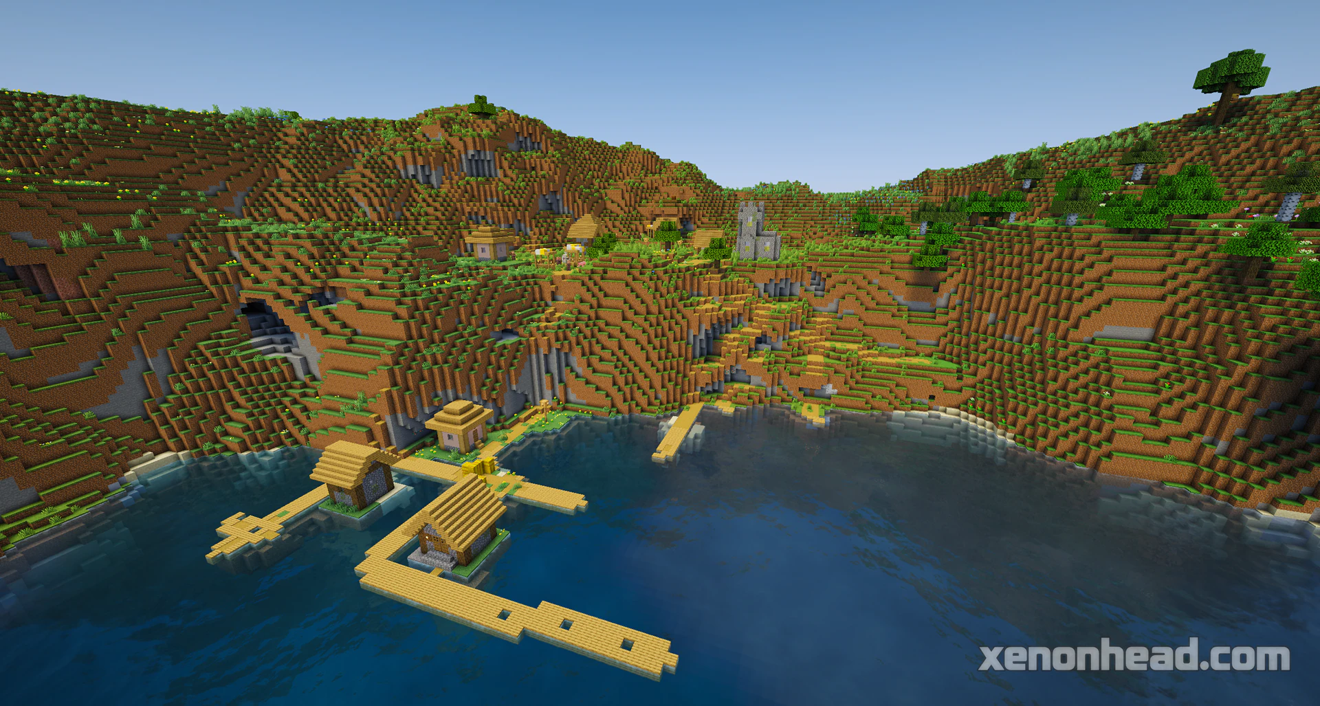 Double lake village in mountain crater