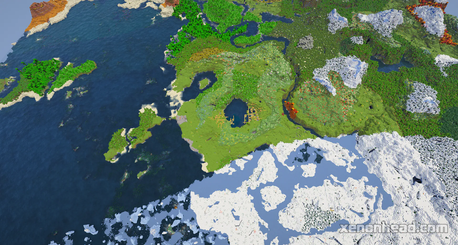 Double lake village in mountain crater