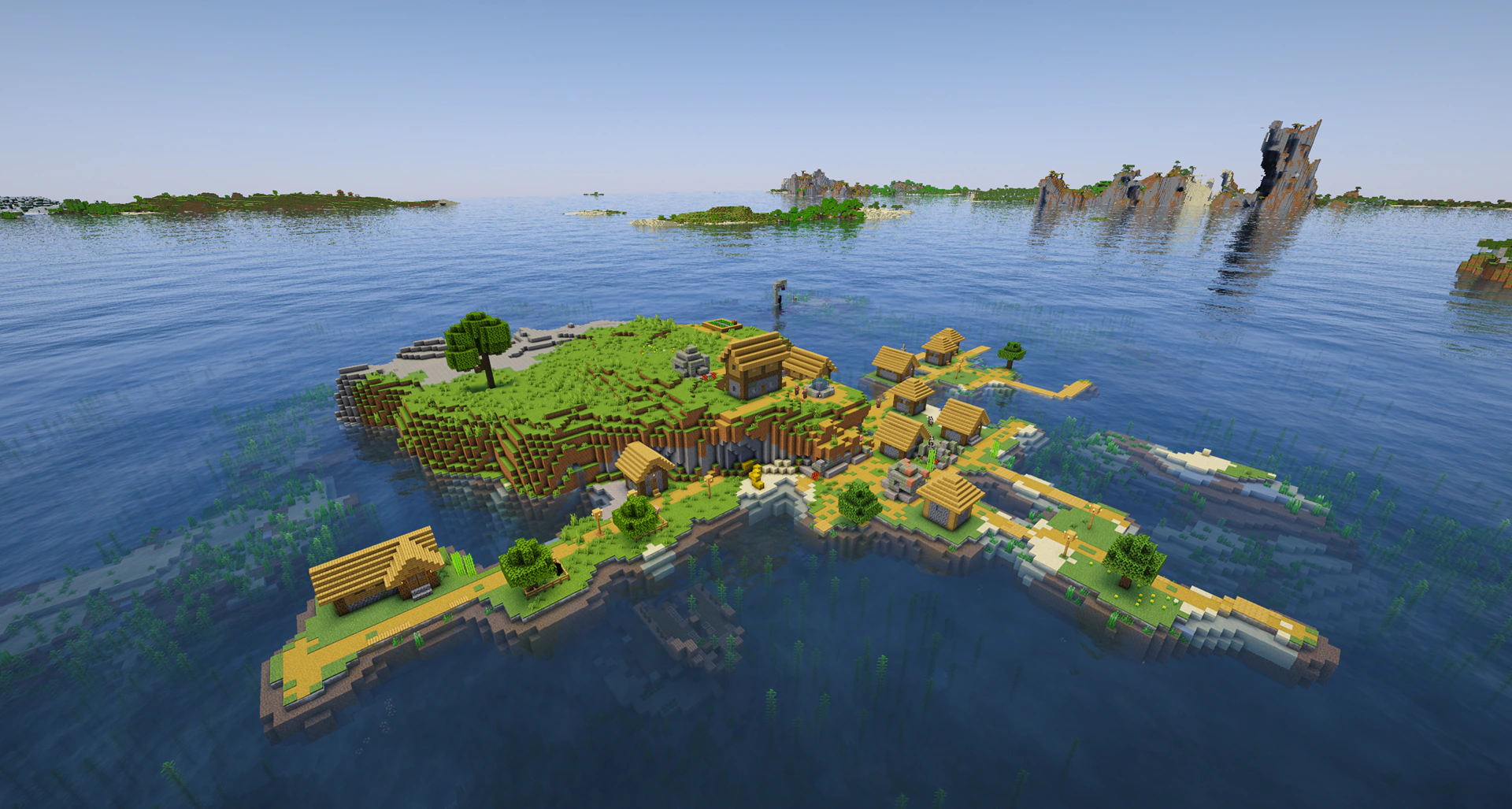 Survival island village with ocean ruins & portal