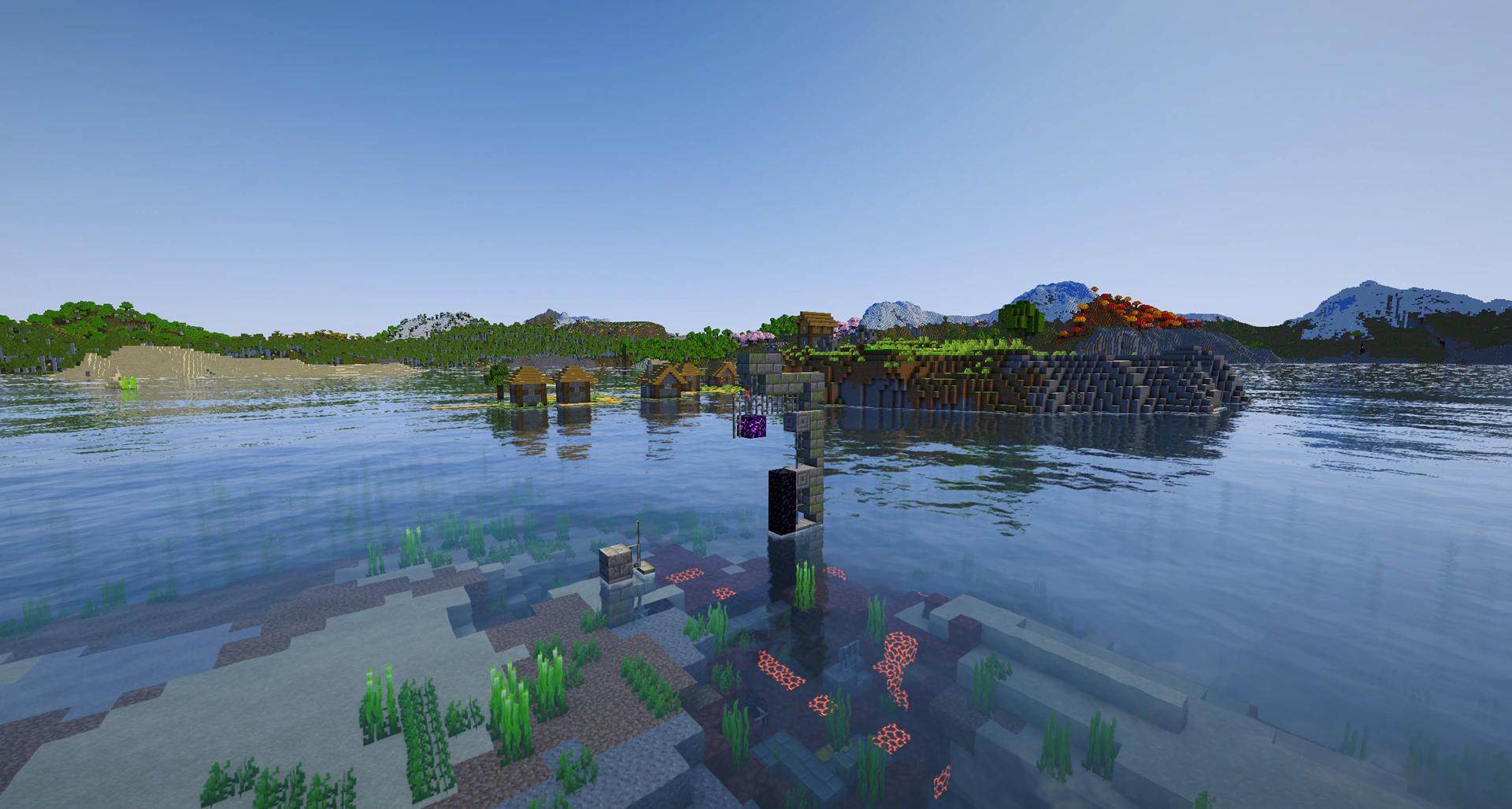 Survival island village with ocean ruins & portal