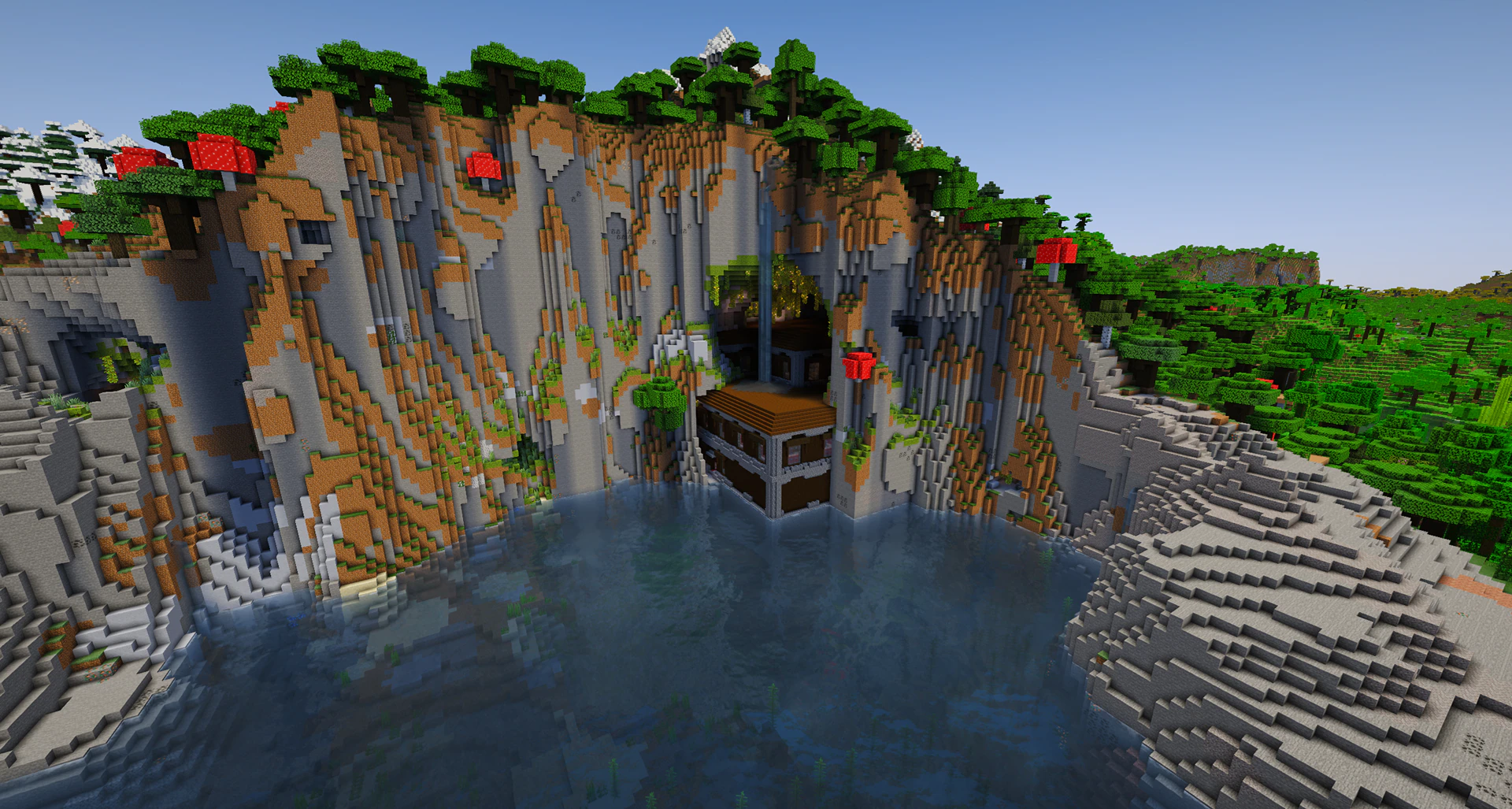 Woodland mansion hidden in mountain cliff cave