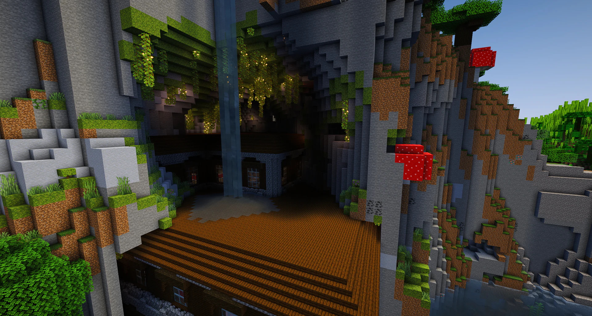 Woodland mansion hidden in mountain cliff cave