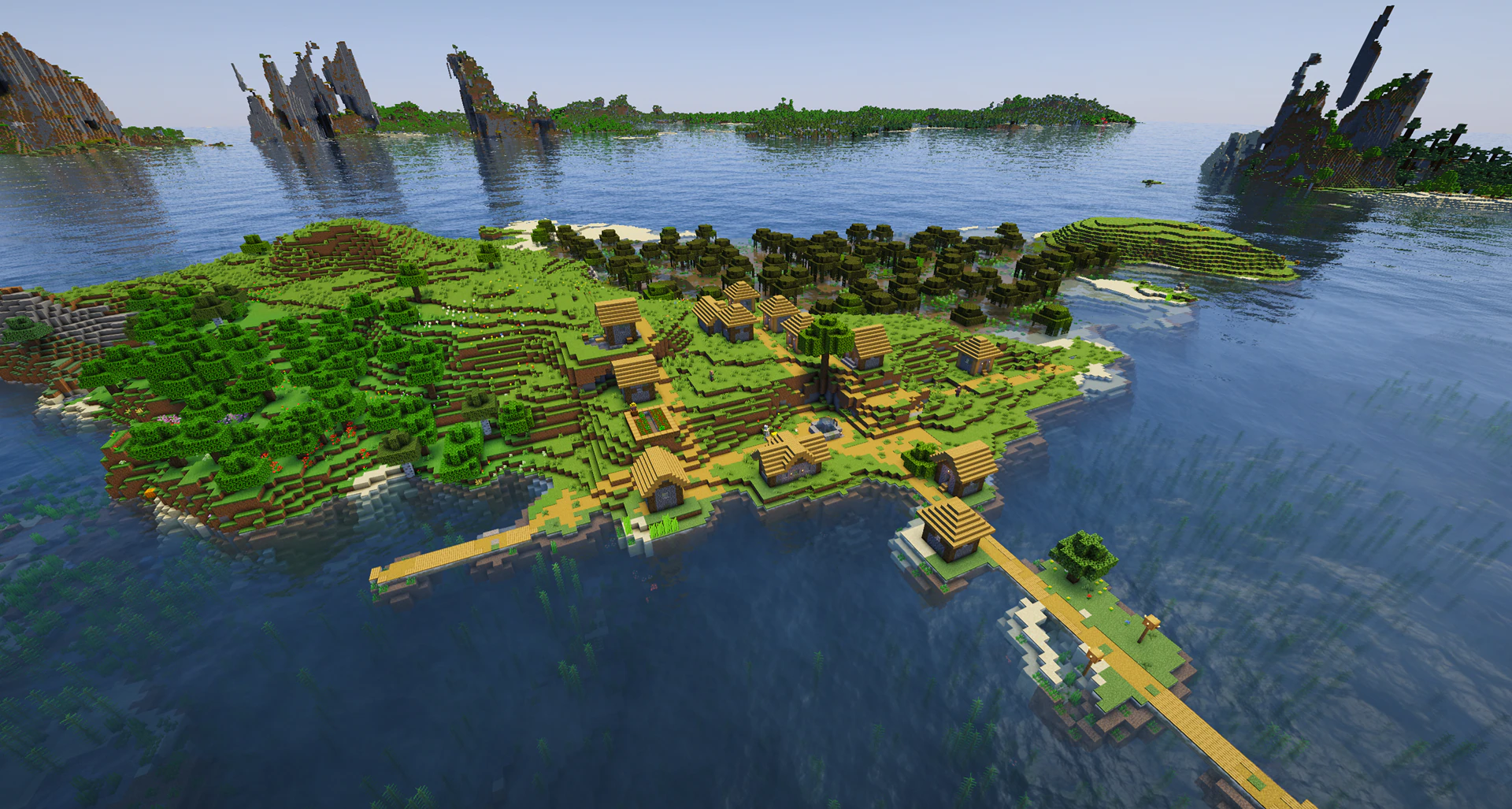 Rare survival island village with swamp