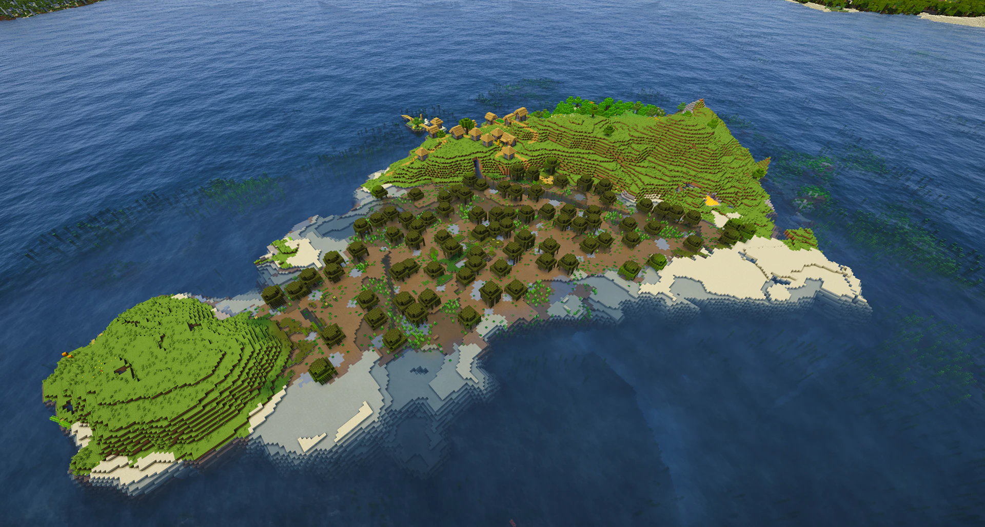 Rare survival island village with swamp