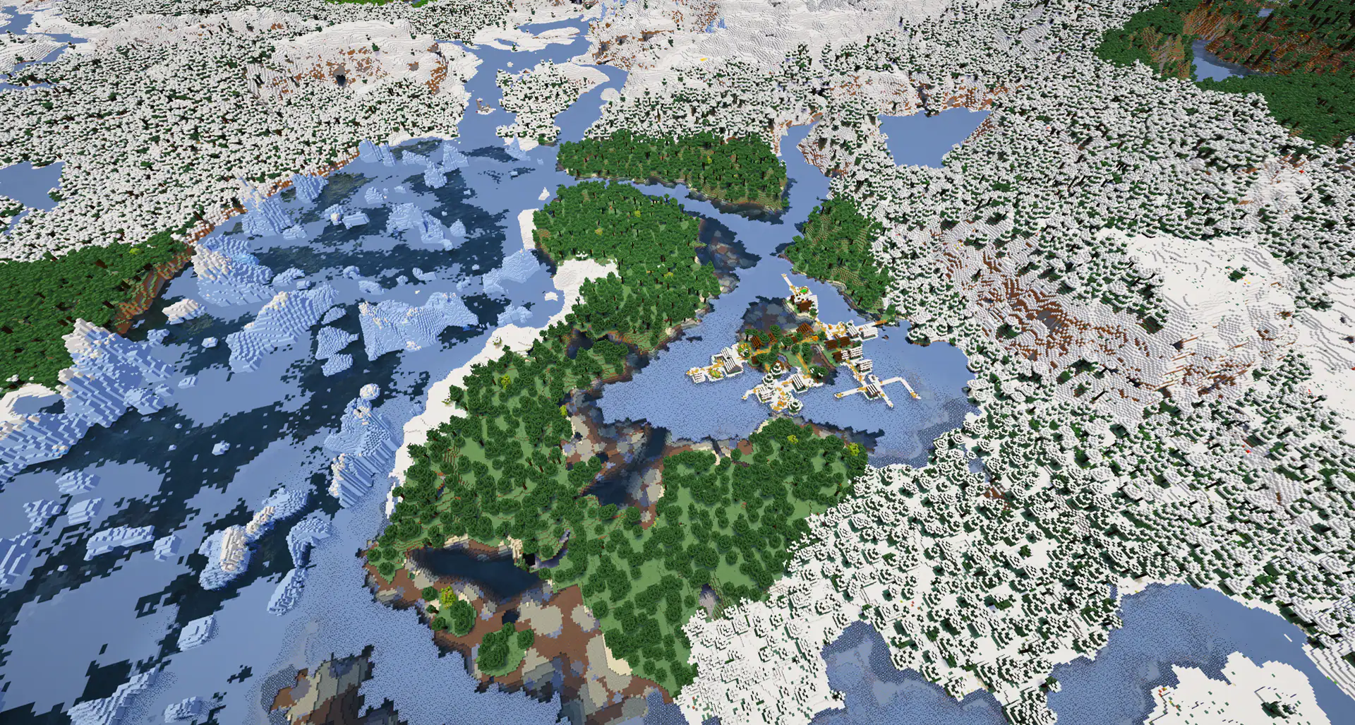 Taiga island village frozen lake