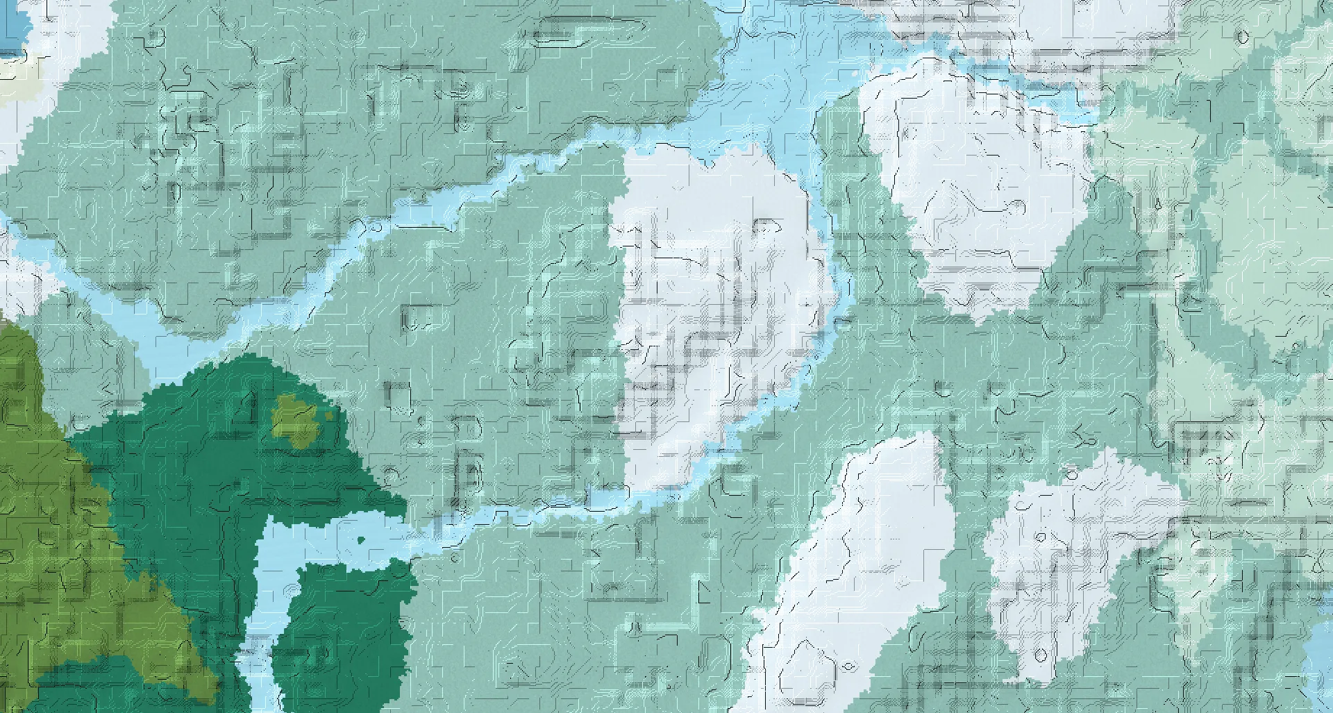 Seed map — Snowy Plains Start with Ruined Portal at -8, -8 (Seed -7310193363995029574)