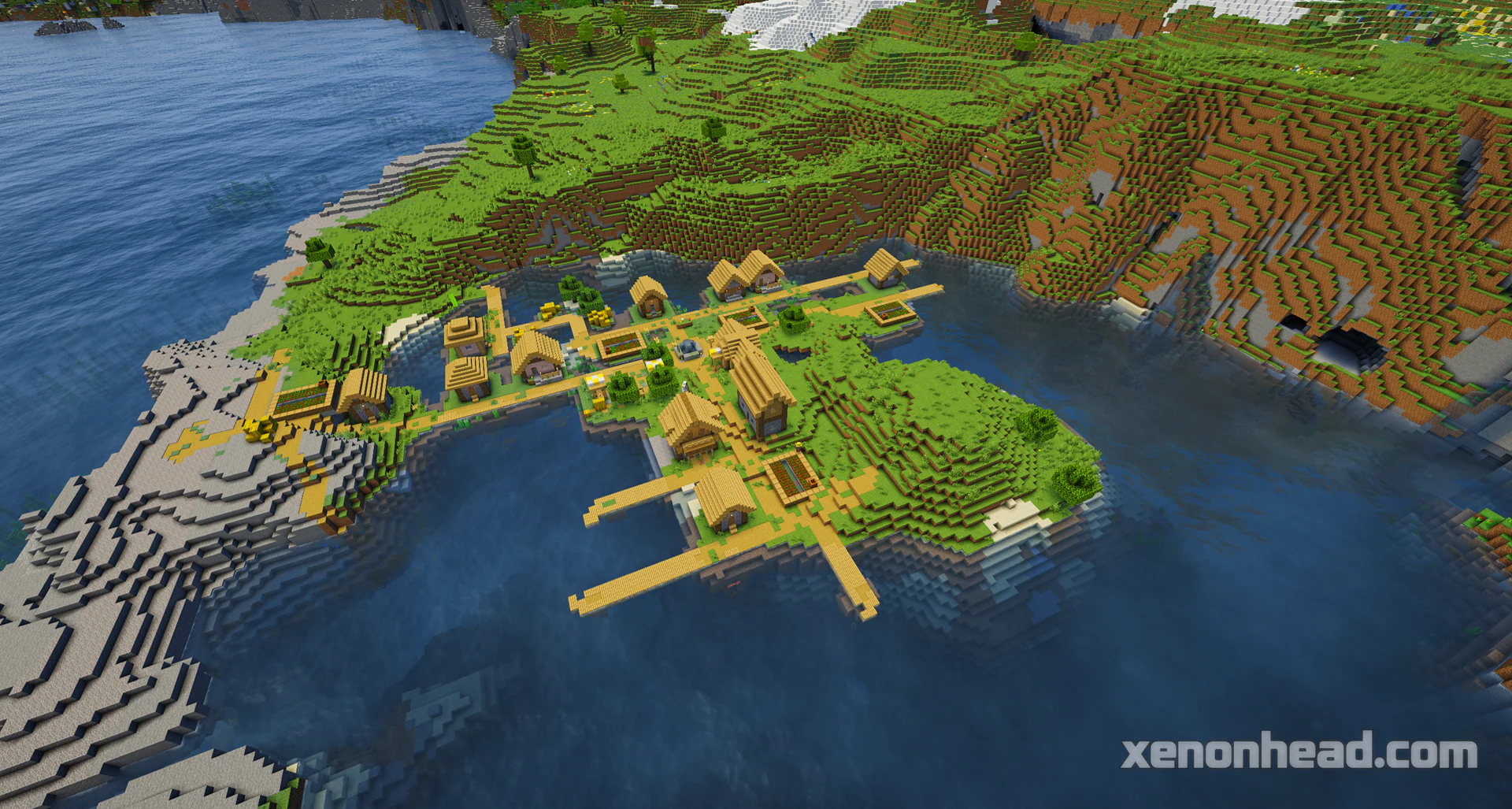 A perfectly shaped island village hidden inside a scenic mountain lake cove