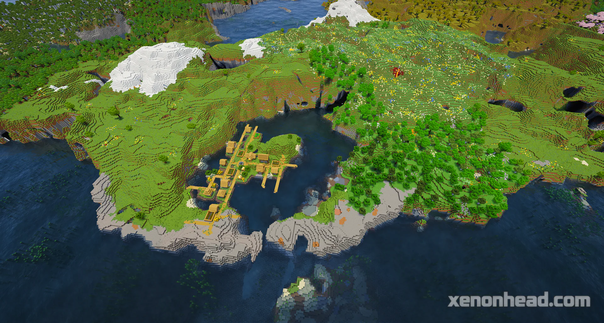 A perfectly shaped island village hidden inside a scenic mountain lake cove