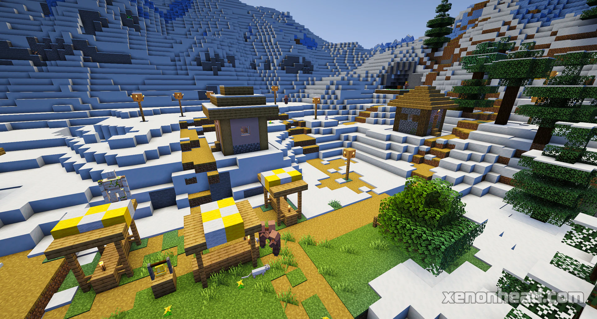 Plains village on snowy mountain peak