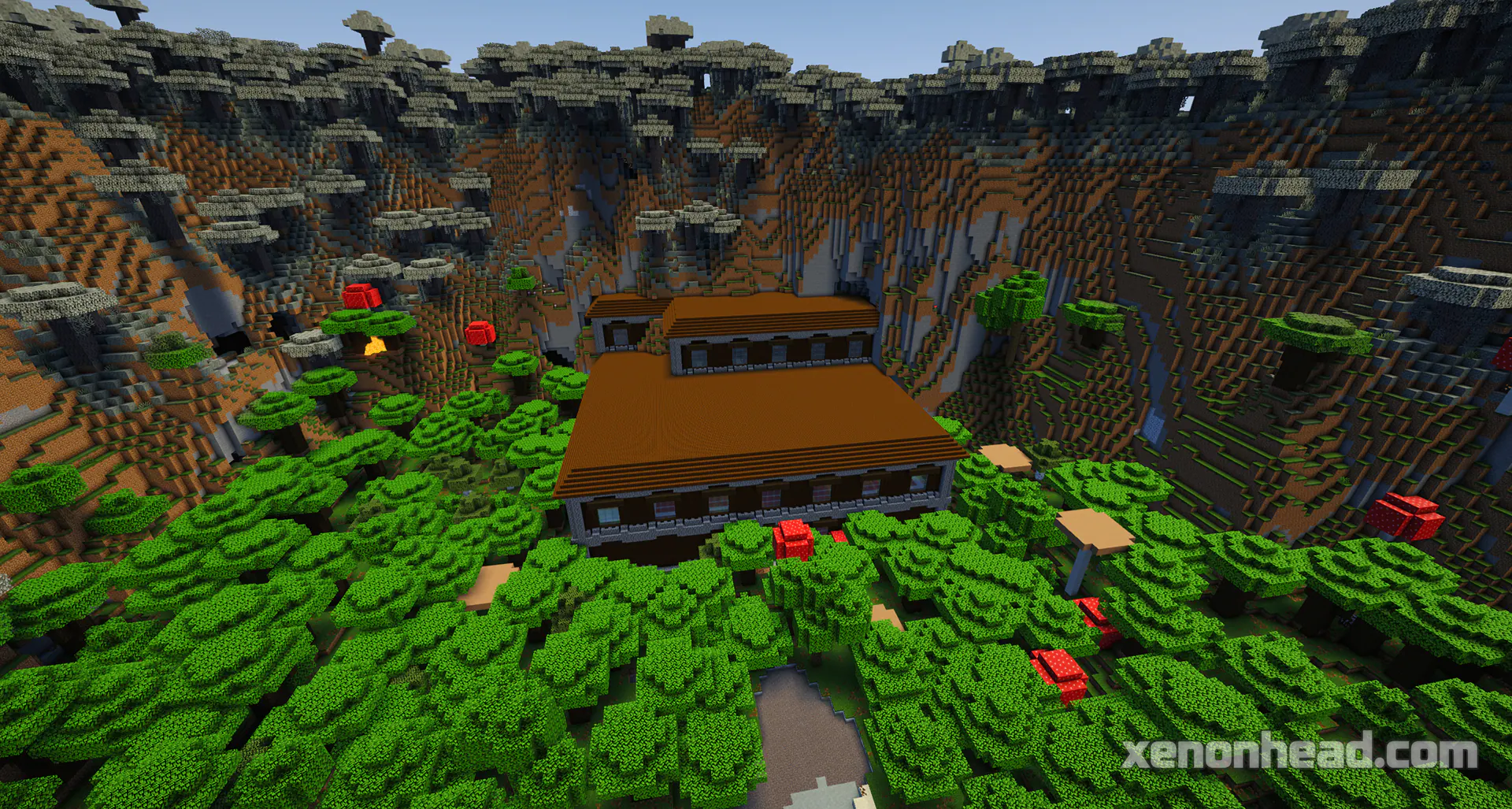 Woodland mansion hidden in pale garden crater