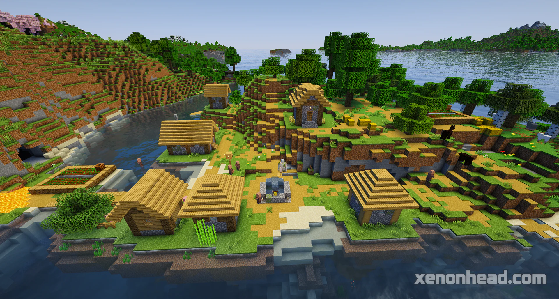 Scenic cherry blossom island village