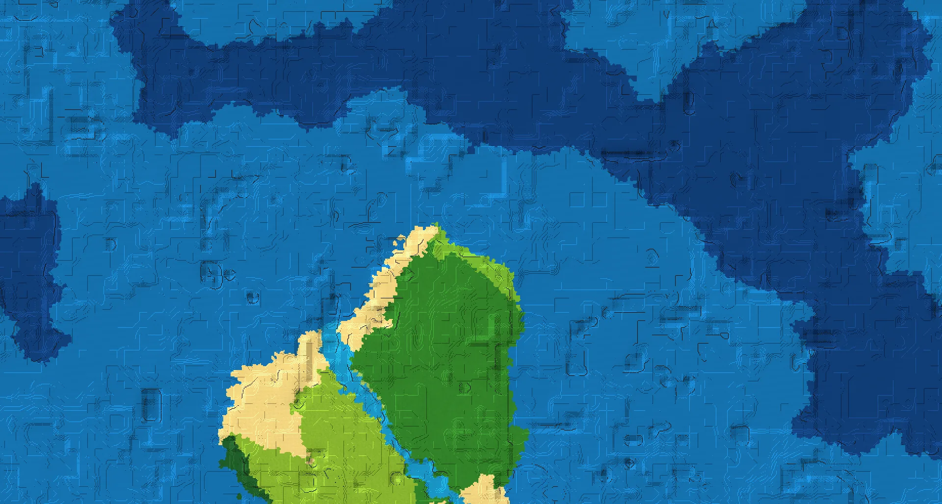 Seed map — Ocean-focused Beach Start with a Village with Trial Chambers