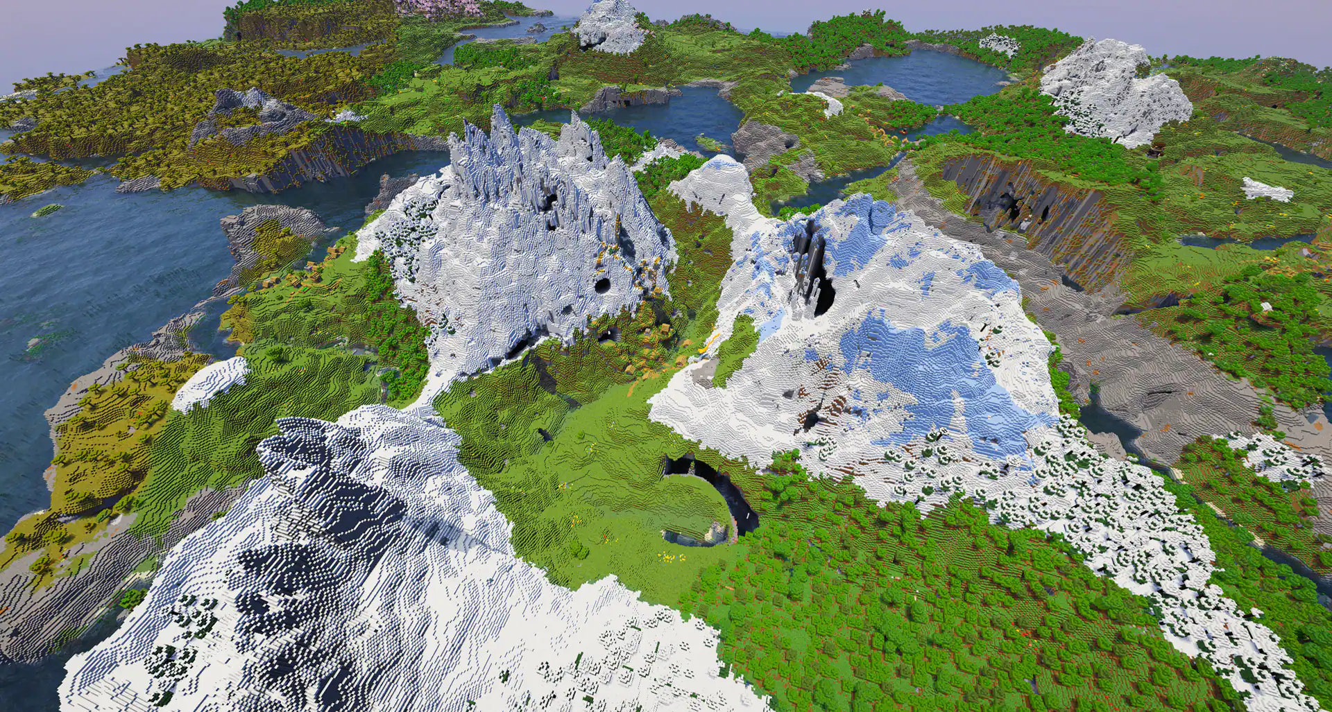 A village nestled in a valley tucked right between two huge jagged mountains