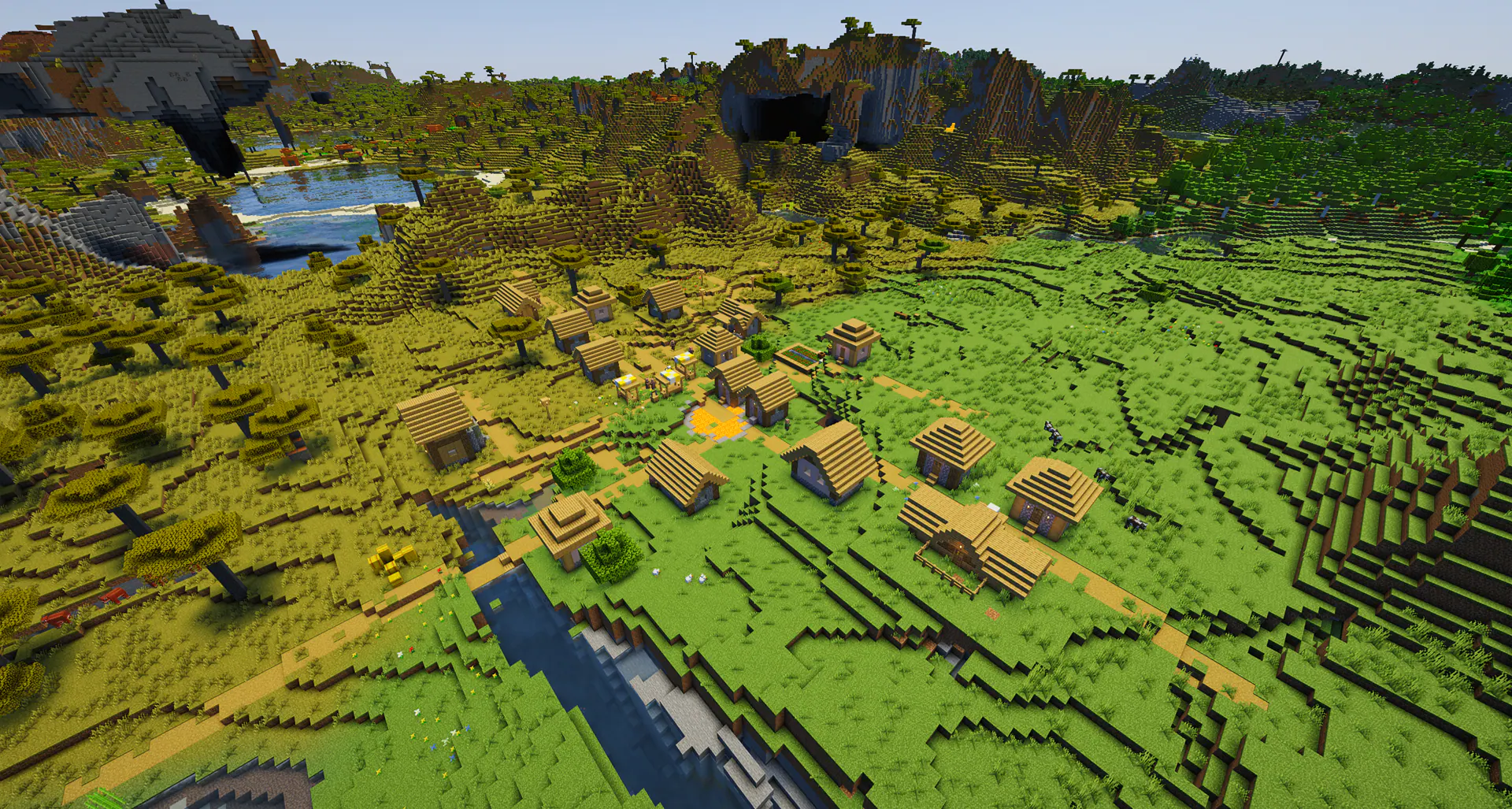 3 savanna villages with underground cave village