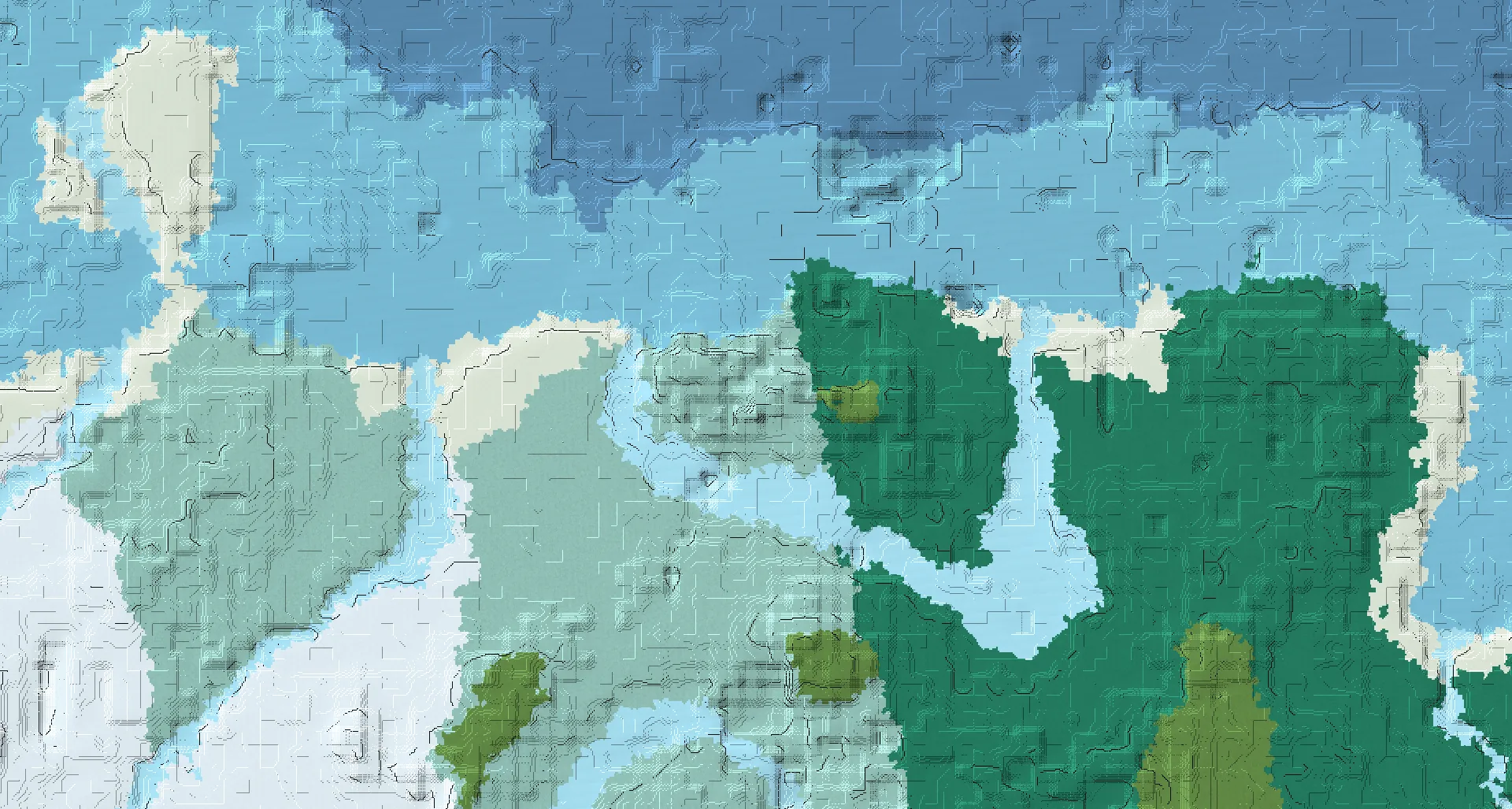 Seed map — Snowy Pillar Camp above a Lakeside Village