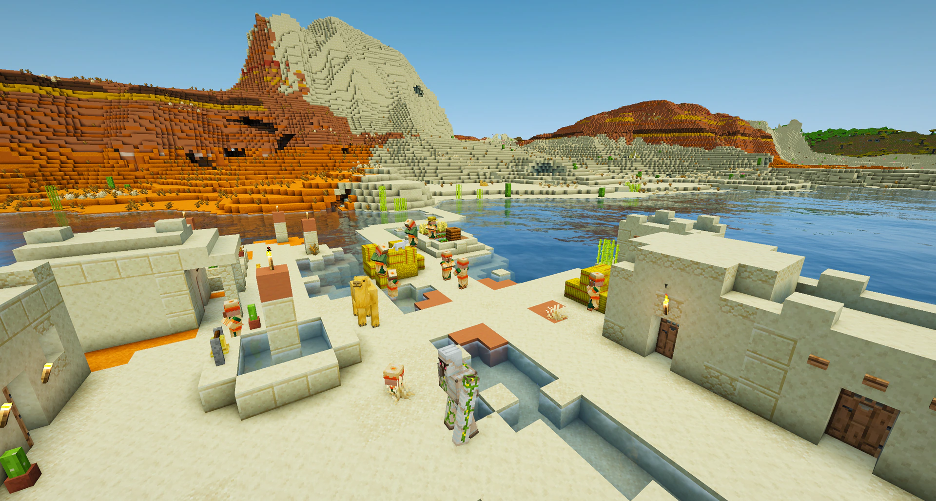 A desert village generated completely on water in the middle of a lake