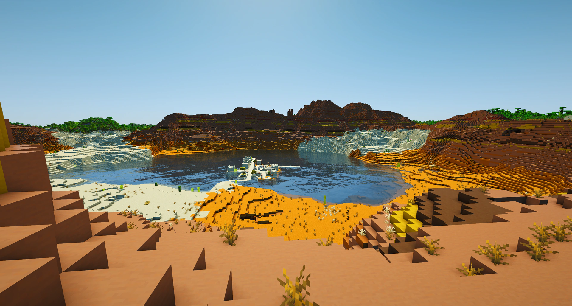 A desert village generated completely on water in the middle of a lake