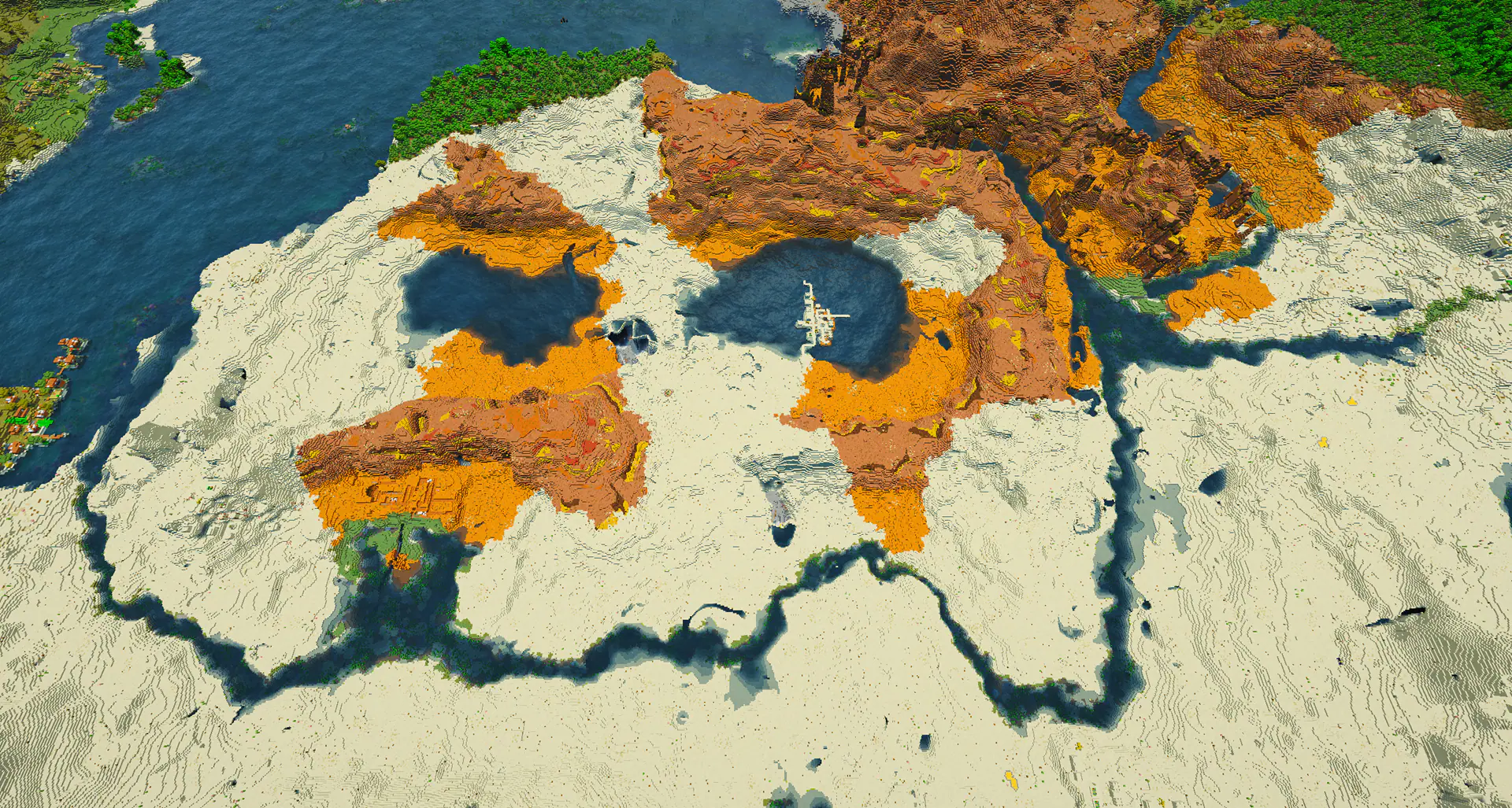 A desert village generated completely on water in the middle of a lake