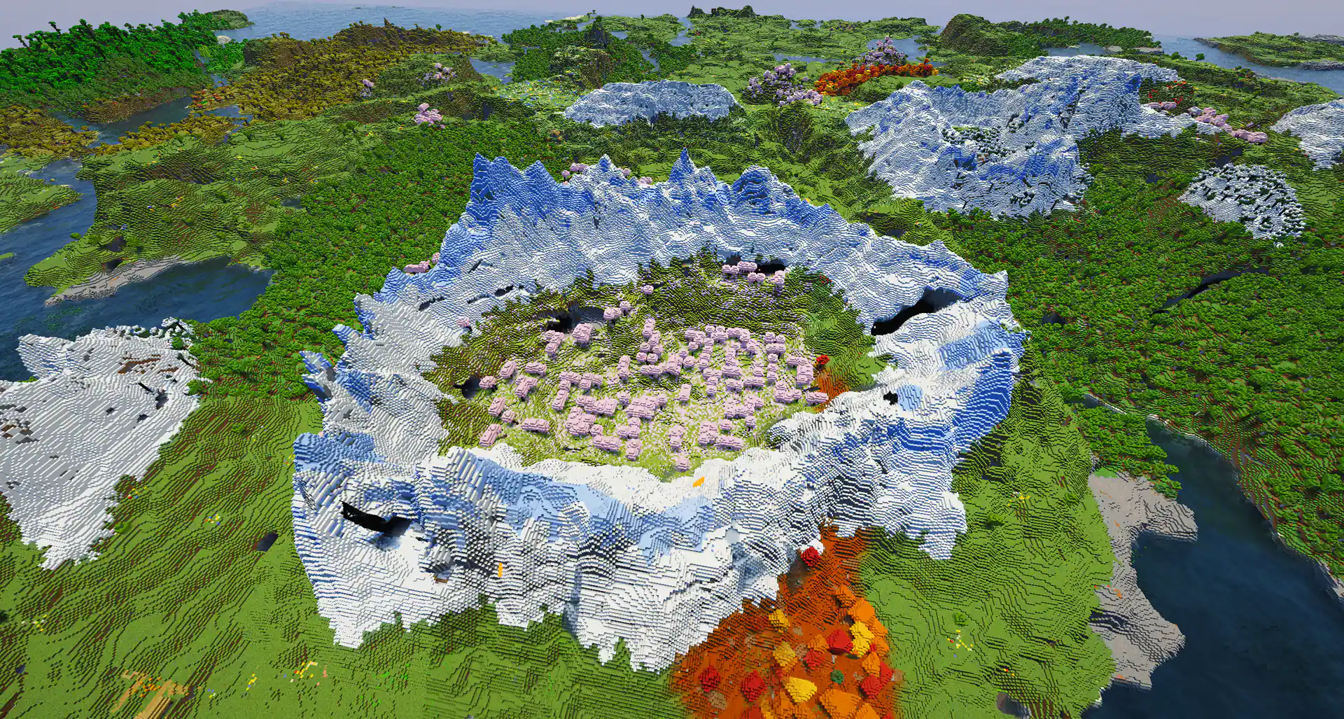 Cherry blossom valley snowy mountain ring