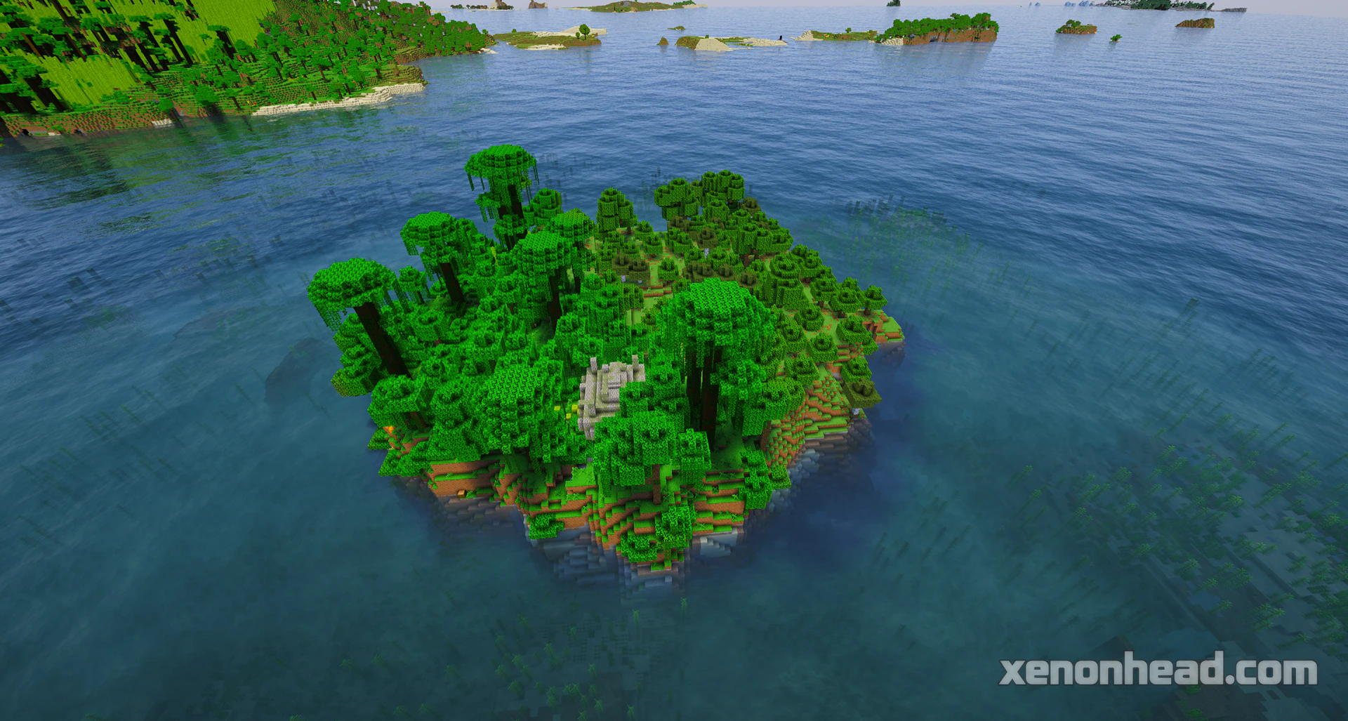 A hidden jungle temple spawned on a tiny isolated tropical island