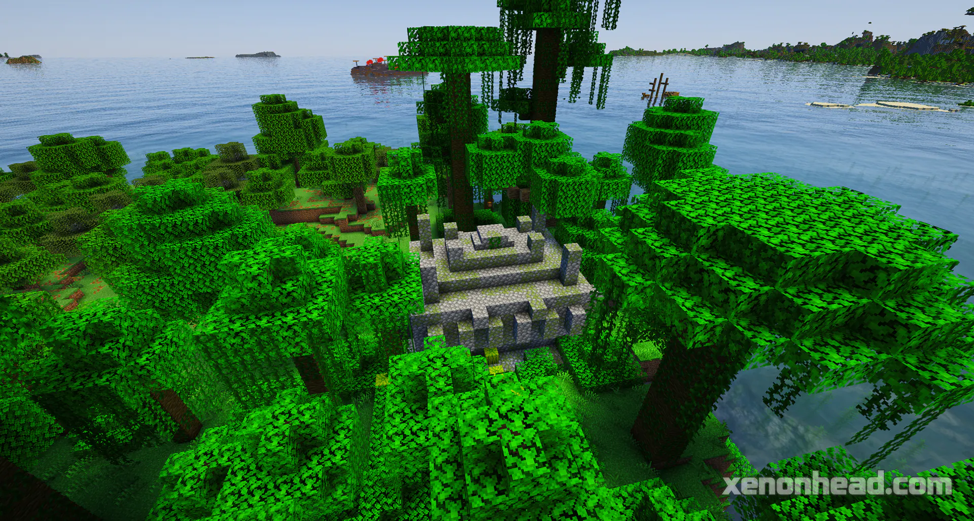 A hidden jungle temple spawned on a tiny isolated tropical island
