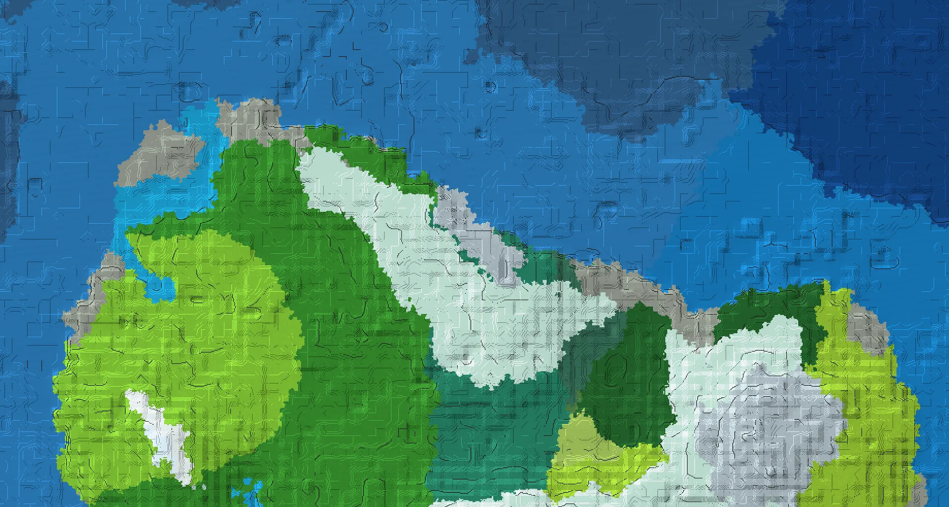 Seed map — A mountainous island with a mansion and village
