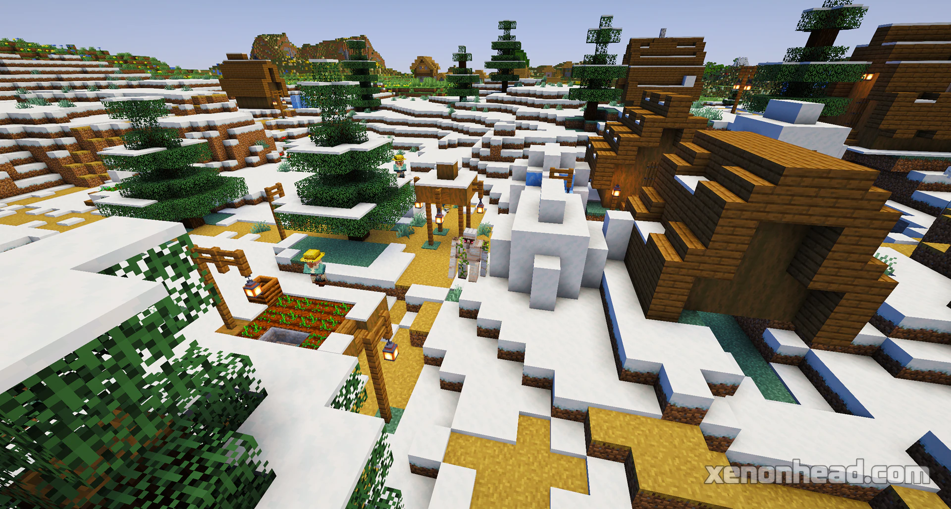 A snowy village and a plains village spawning directly on a biome border