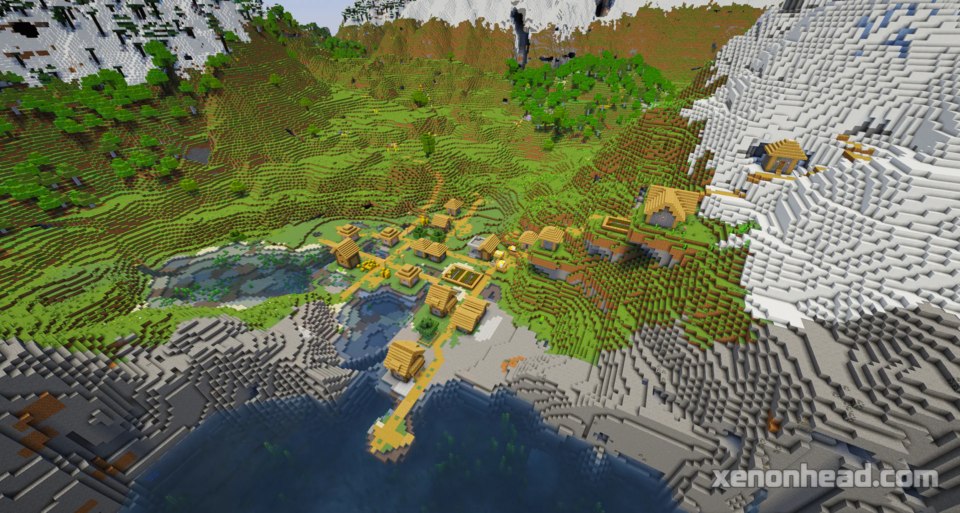 Mountain lake village with shipwreck