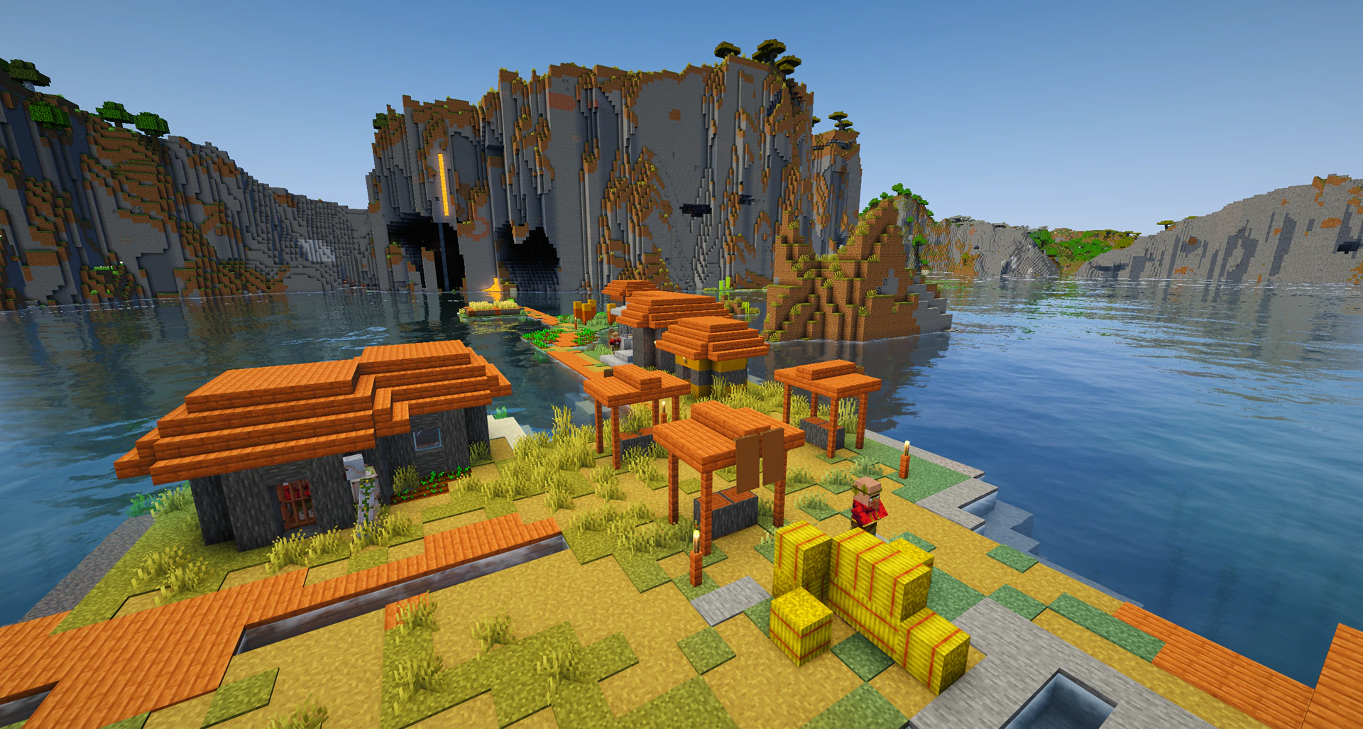 Water village between mountain cliffs