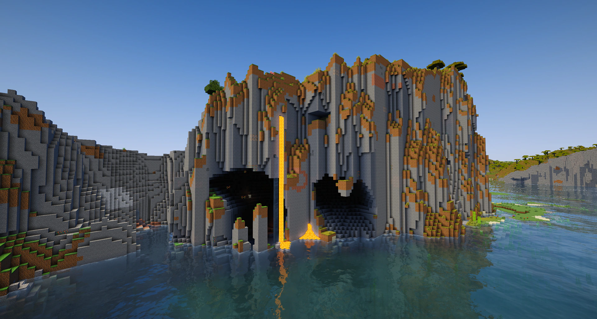 Water village between mountain cliffs