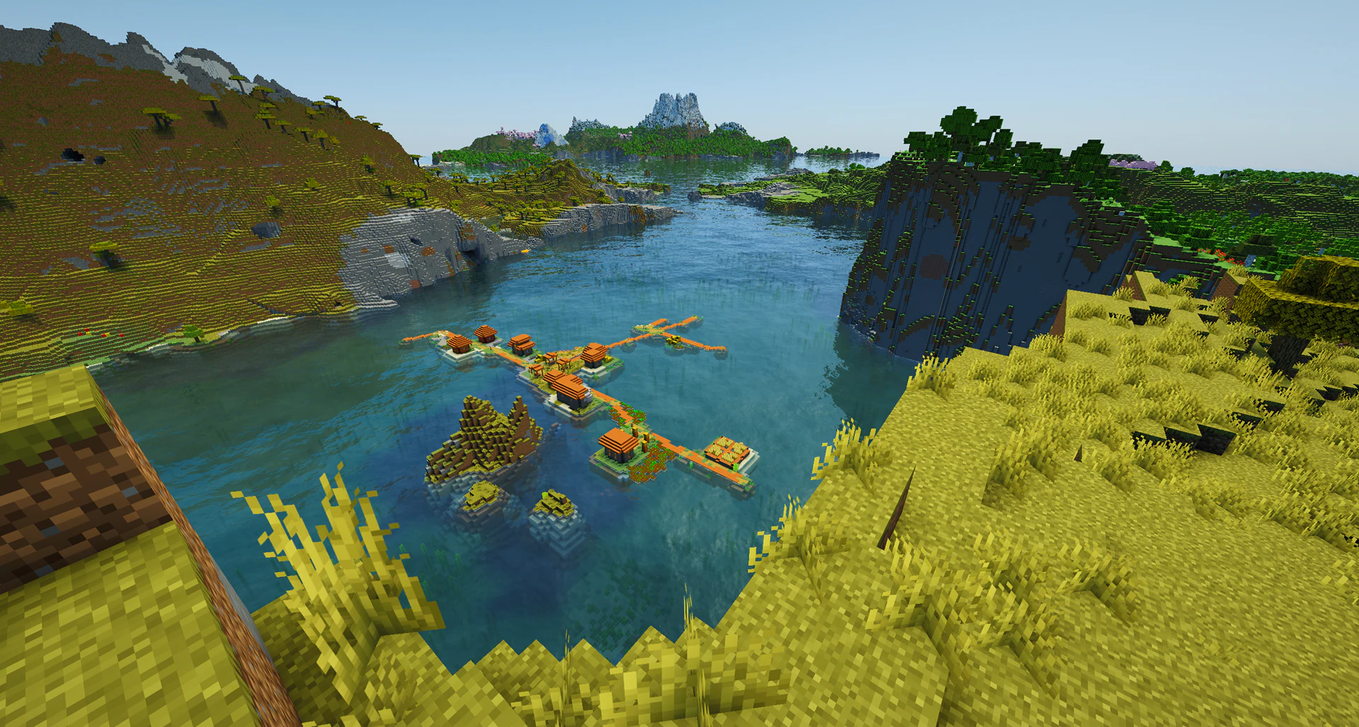 Water village between mountain cliffs