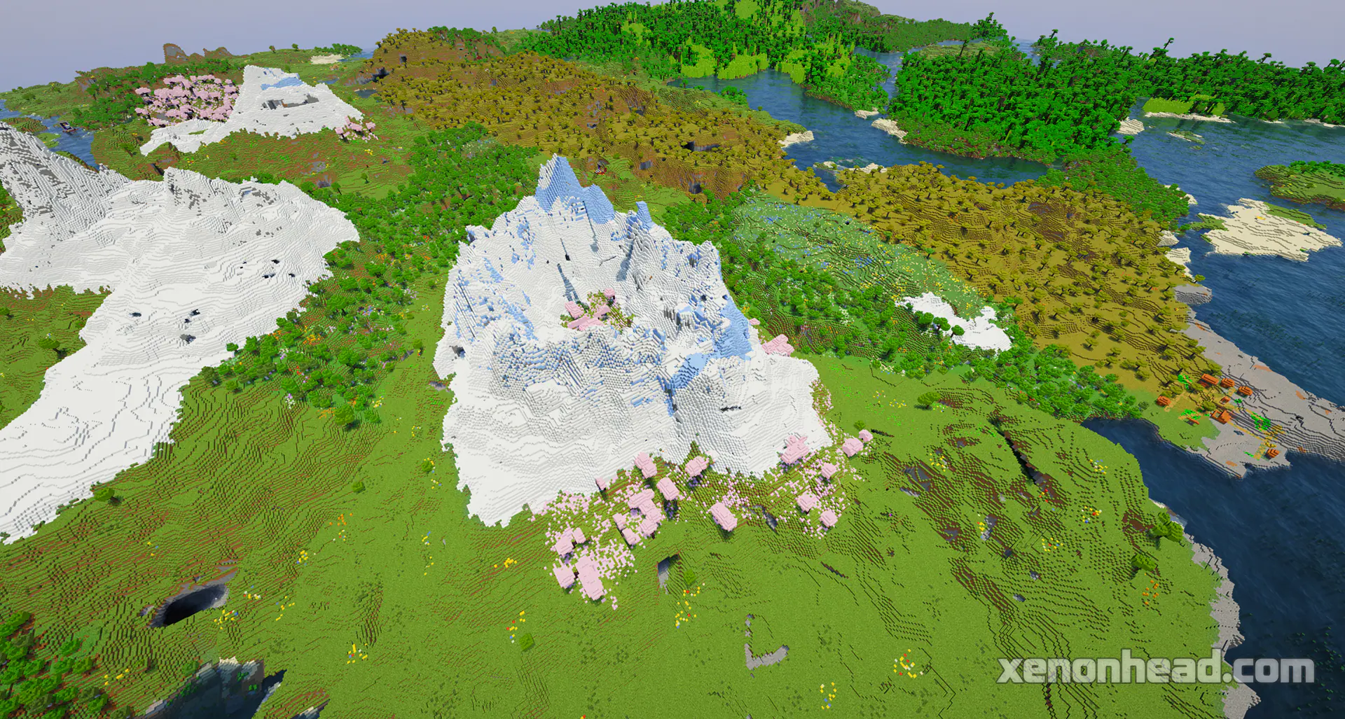 A secret cherry grove valley hidden naturally inside a huge snowy mountain crater