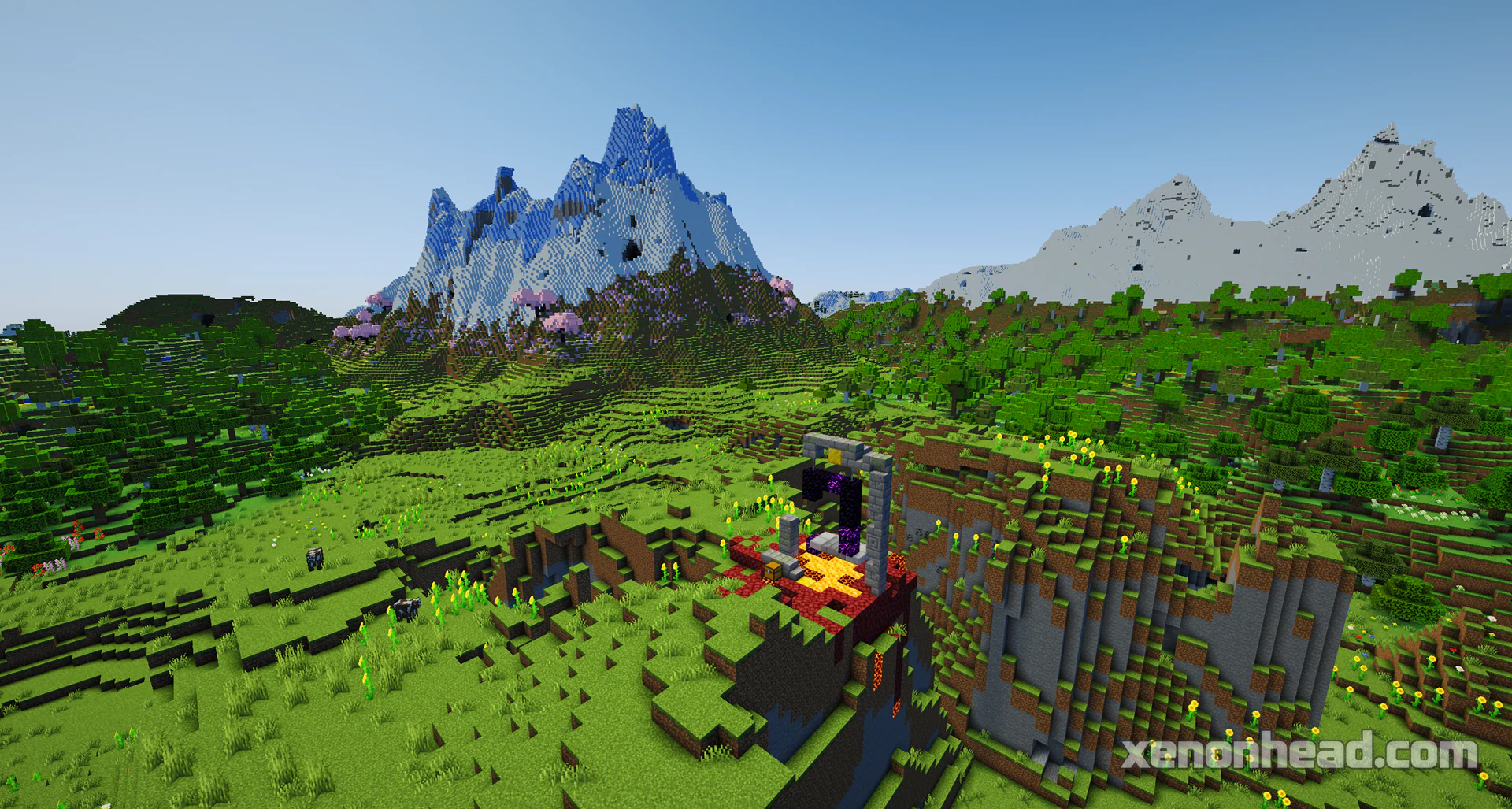 A secret cherry grove valley hidden naturally inside a huge snowy mountain crater