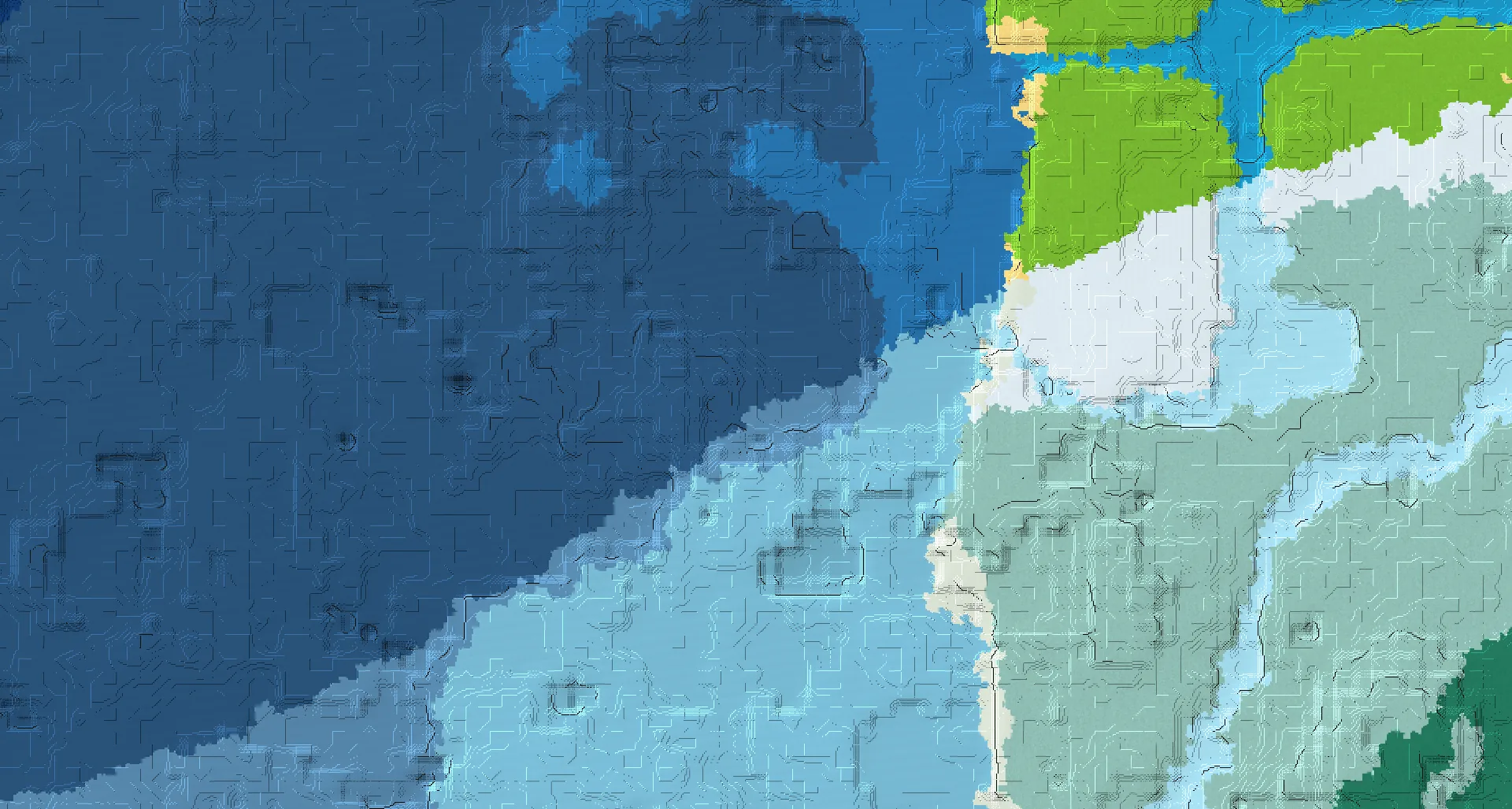Seed map — Ocean Monument and Village from Snowy Taiga