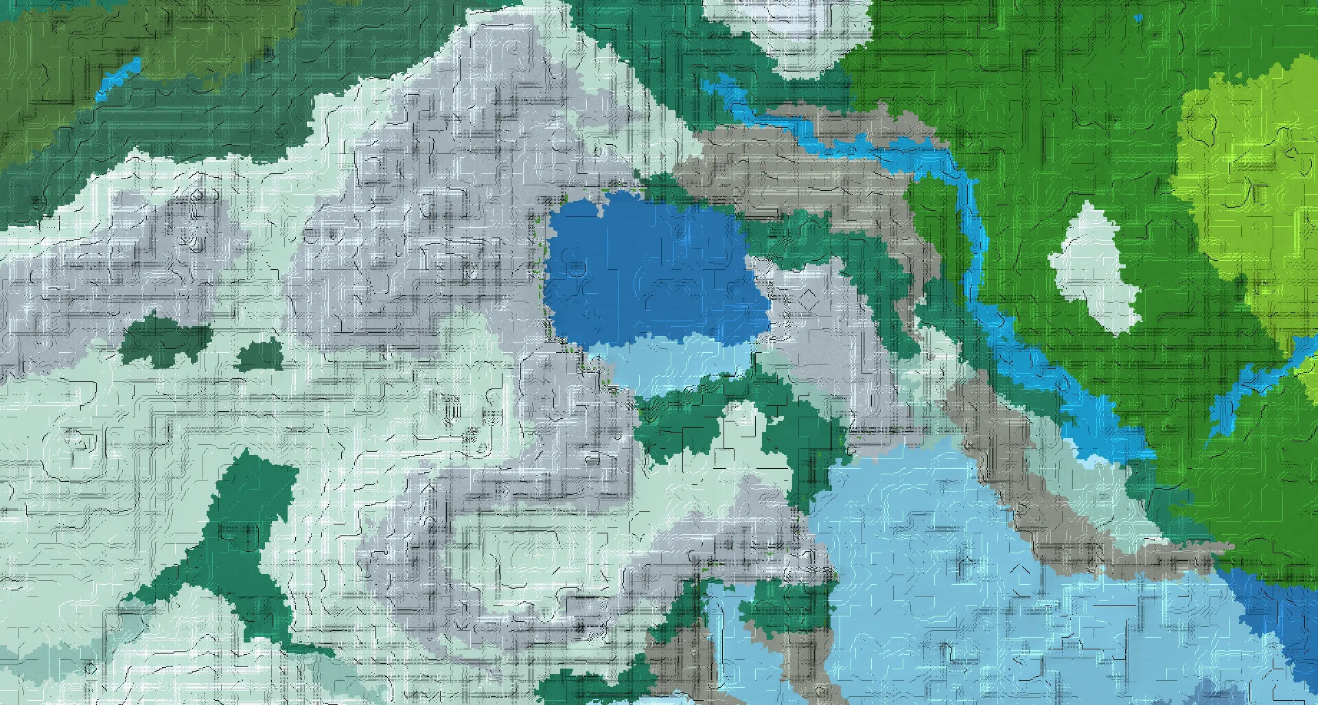 Seed map — Frozen crater lake with a lush cave