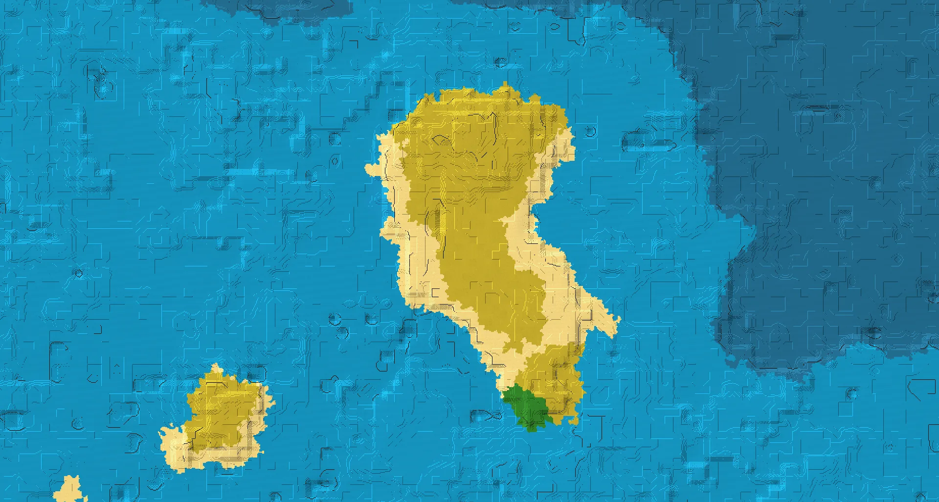 Seed map — Ocean-focused Beach Start with a Village at -320, -928