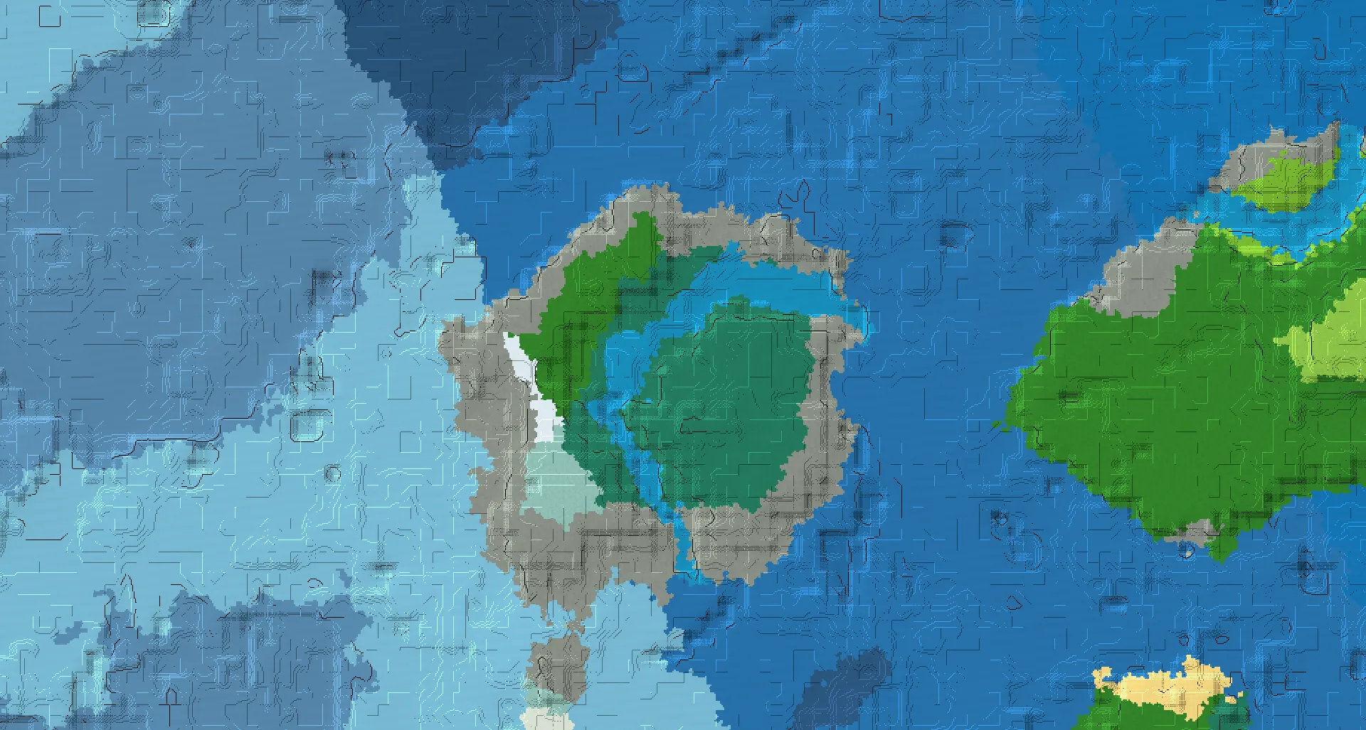 Seed map — A cozy taiga island village surrounded by huge frozen ocean icebergs